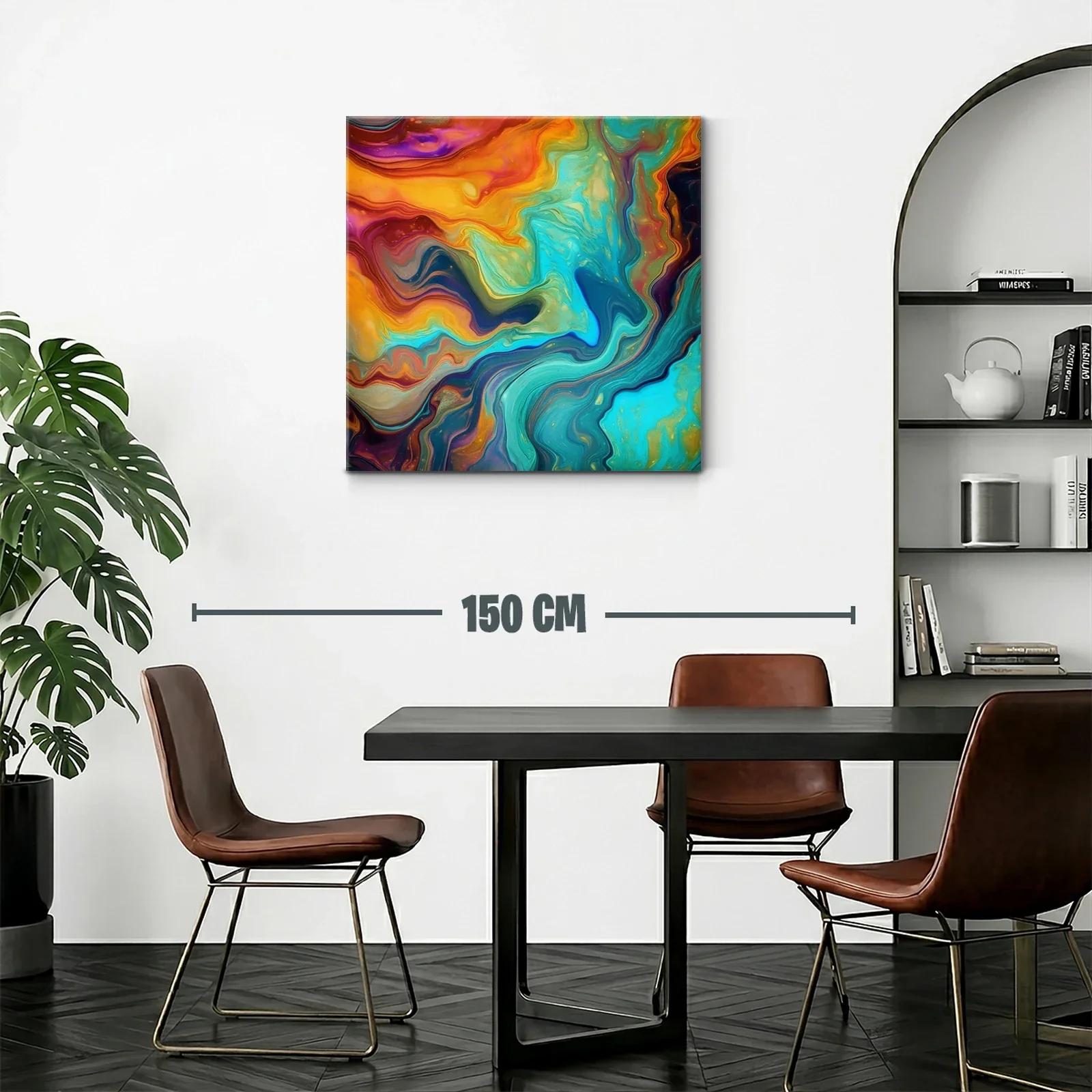 Composición abstracta con vibrantes tonos turquesa y cálidos anaranjados — miniatura 2