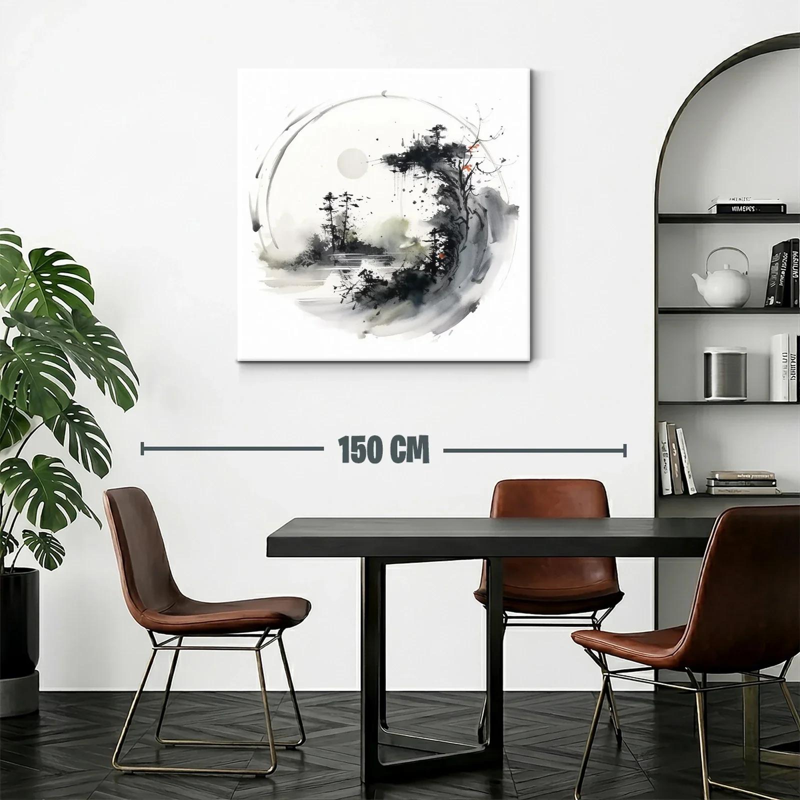 Paisaje abstracto con bosque y luna en tonos neutros — miniatura 2