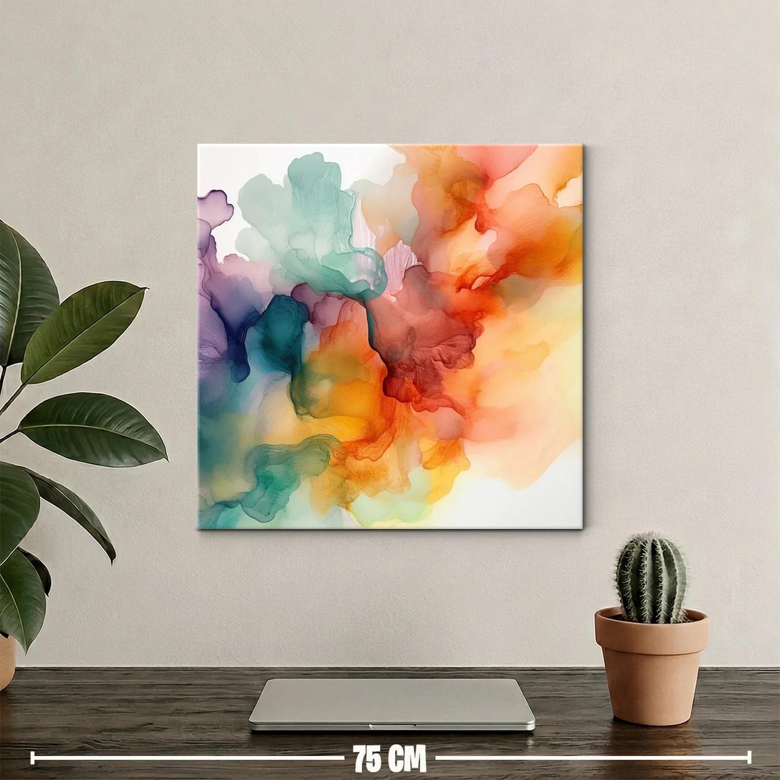 Cuadro abstracto con tonos cálidos y fríos en movimiento — miniatura 2