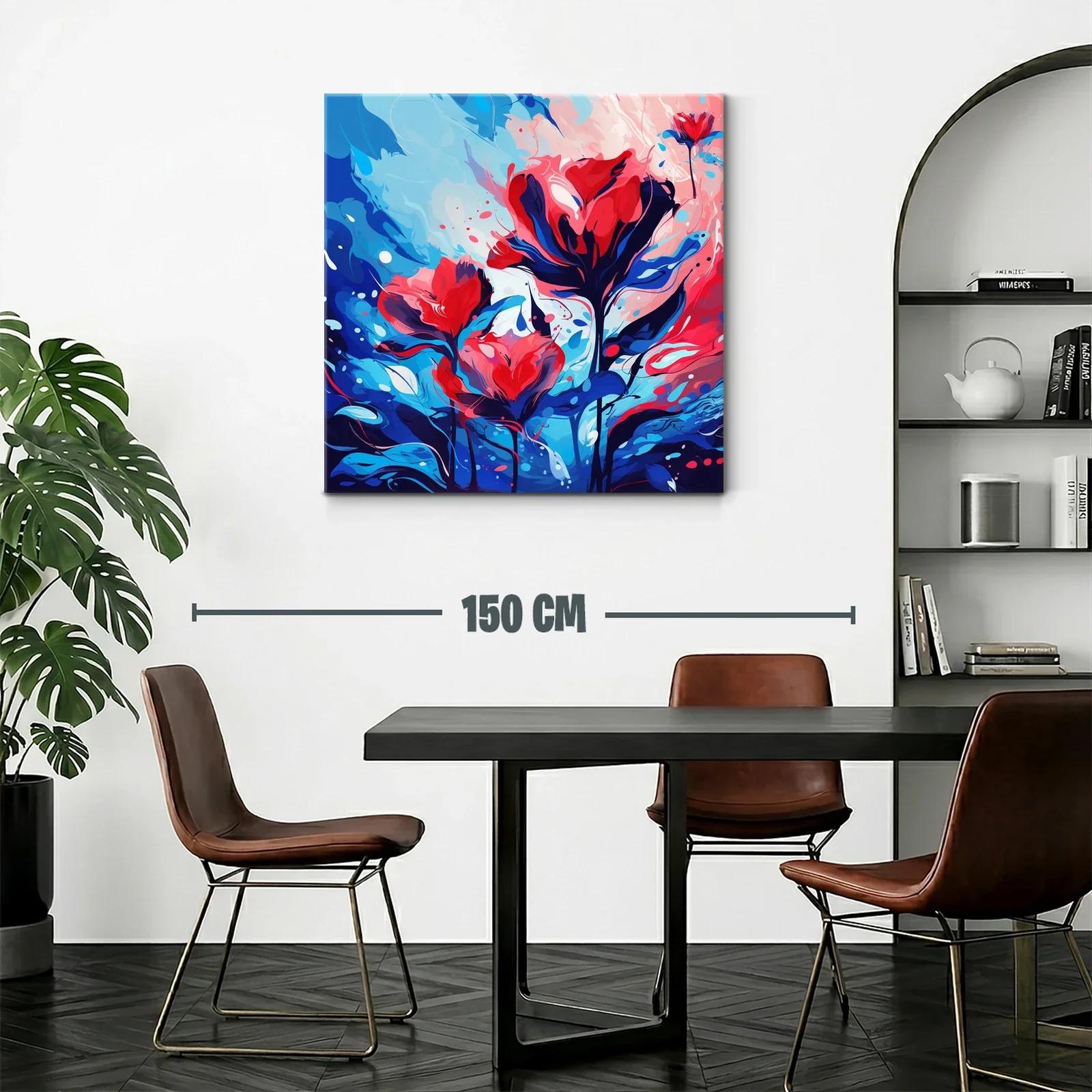 Cuadro vibrante con flores en tonos rojos y azules intensos — miniatura 2
