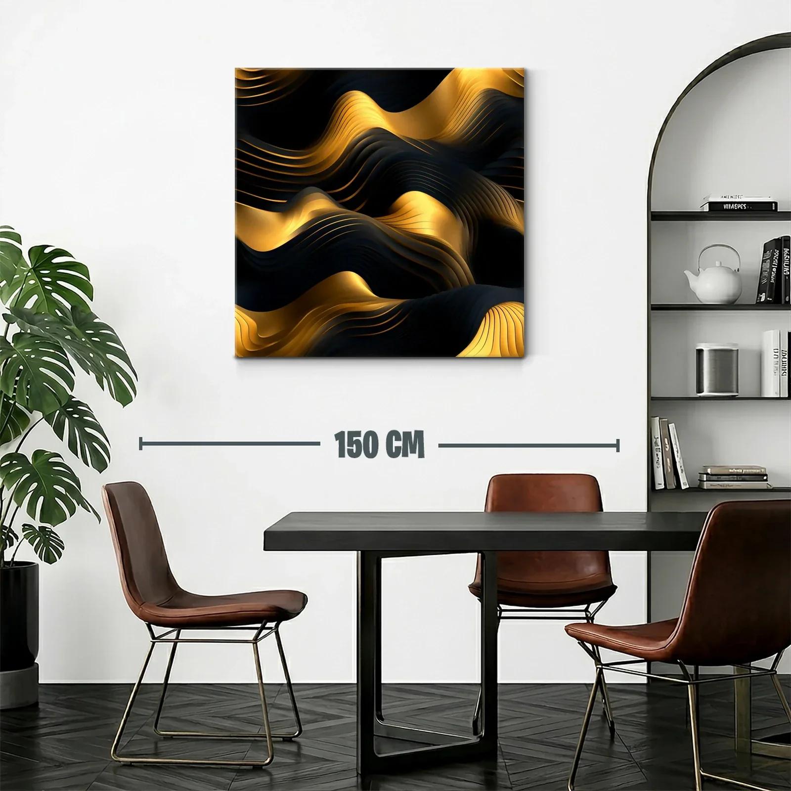 Composición abstracta en tonos dorados y negros con texturas onduladas — miniatura 2