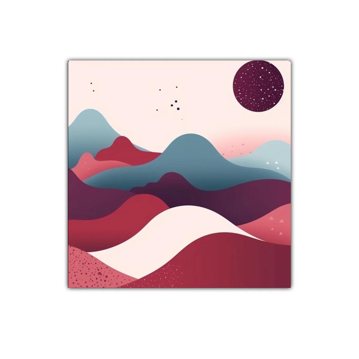 Paisaje abstracto en tonos cálidos y fríos con esfera estrellada