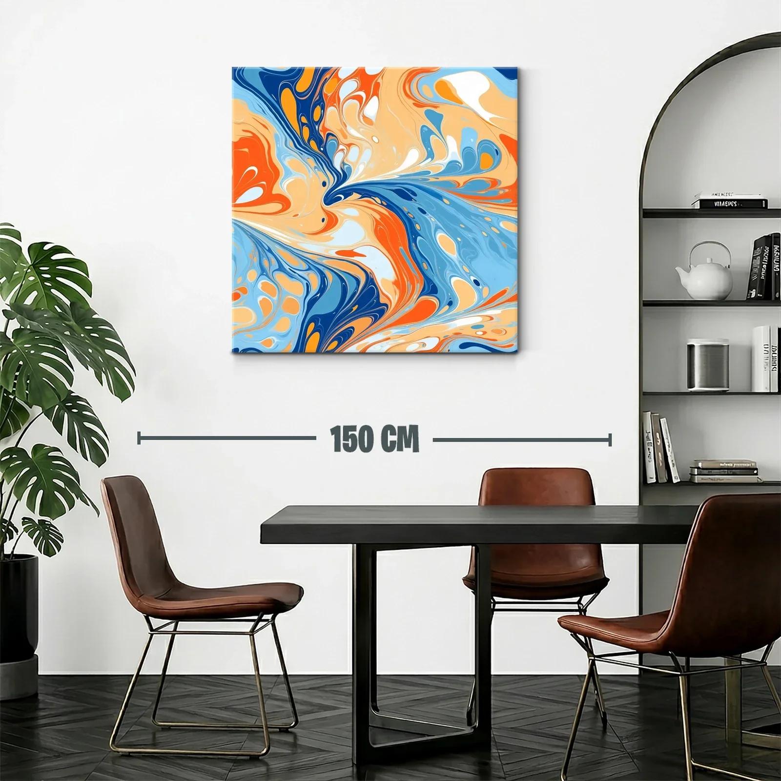 Cuadro abstracto con dinámicos remolinos en tonos cálidos y azules — miniatura 2