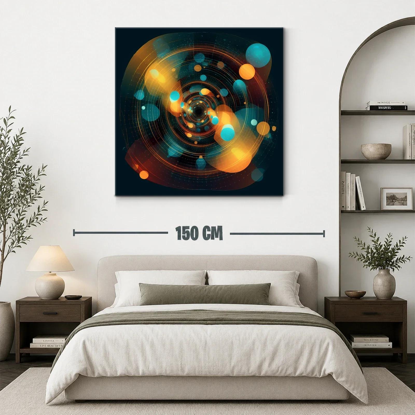 Cuadro abstracto con esferas y patrones circulares vibrantes — miniatura 3
