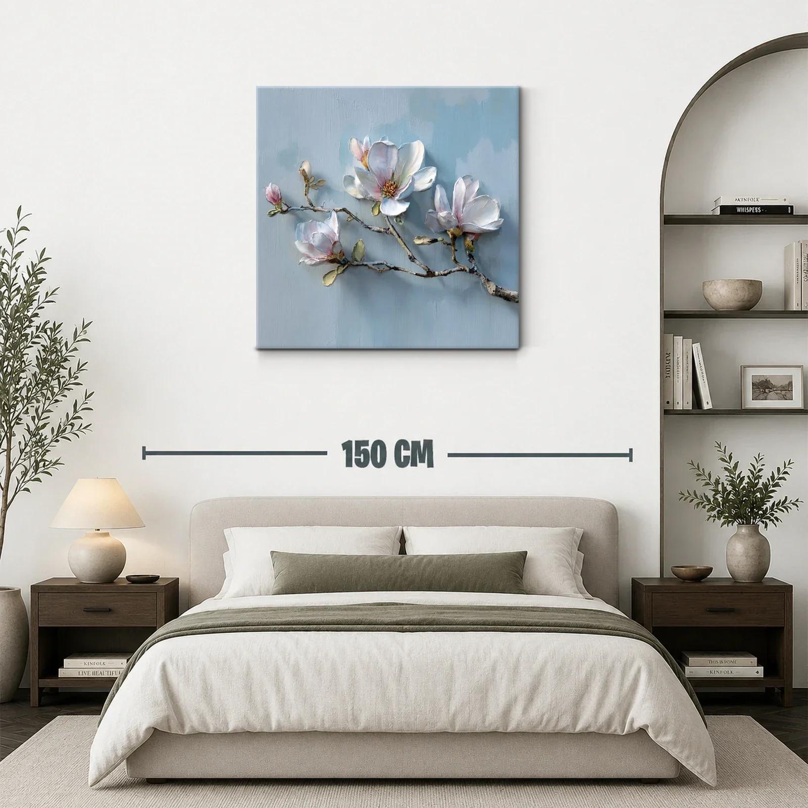 Cuadro con delicadas flores blancas sobre fondo azul claro — miniatura 3