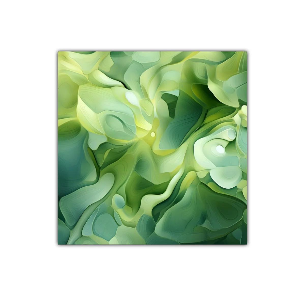 Cuadro abstracto en tonos verdes con formas fluidas — imagen principal