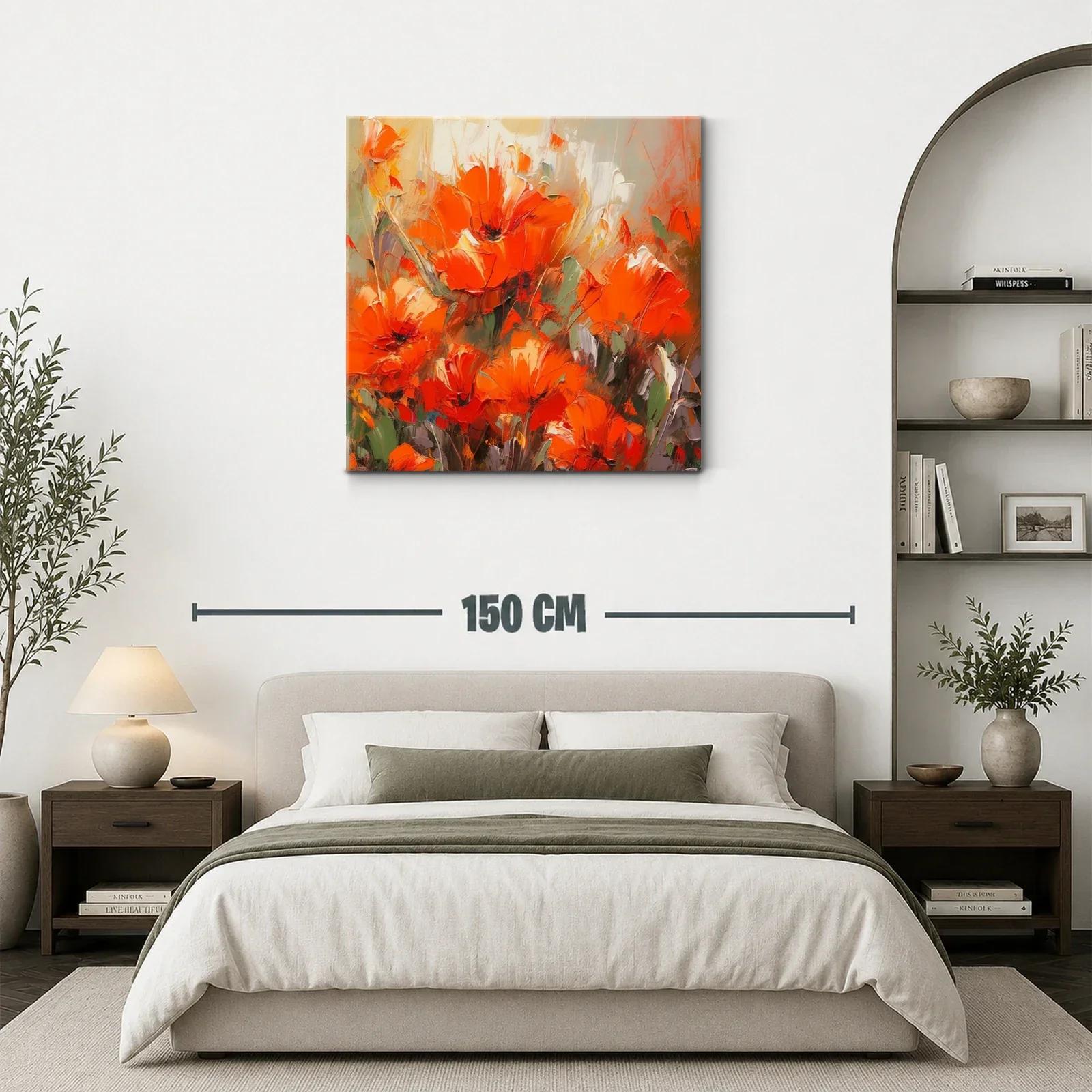 Cuadro con vibrantes amapolas naranjas en ambiente cálido — miniatura 3