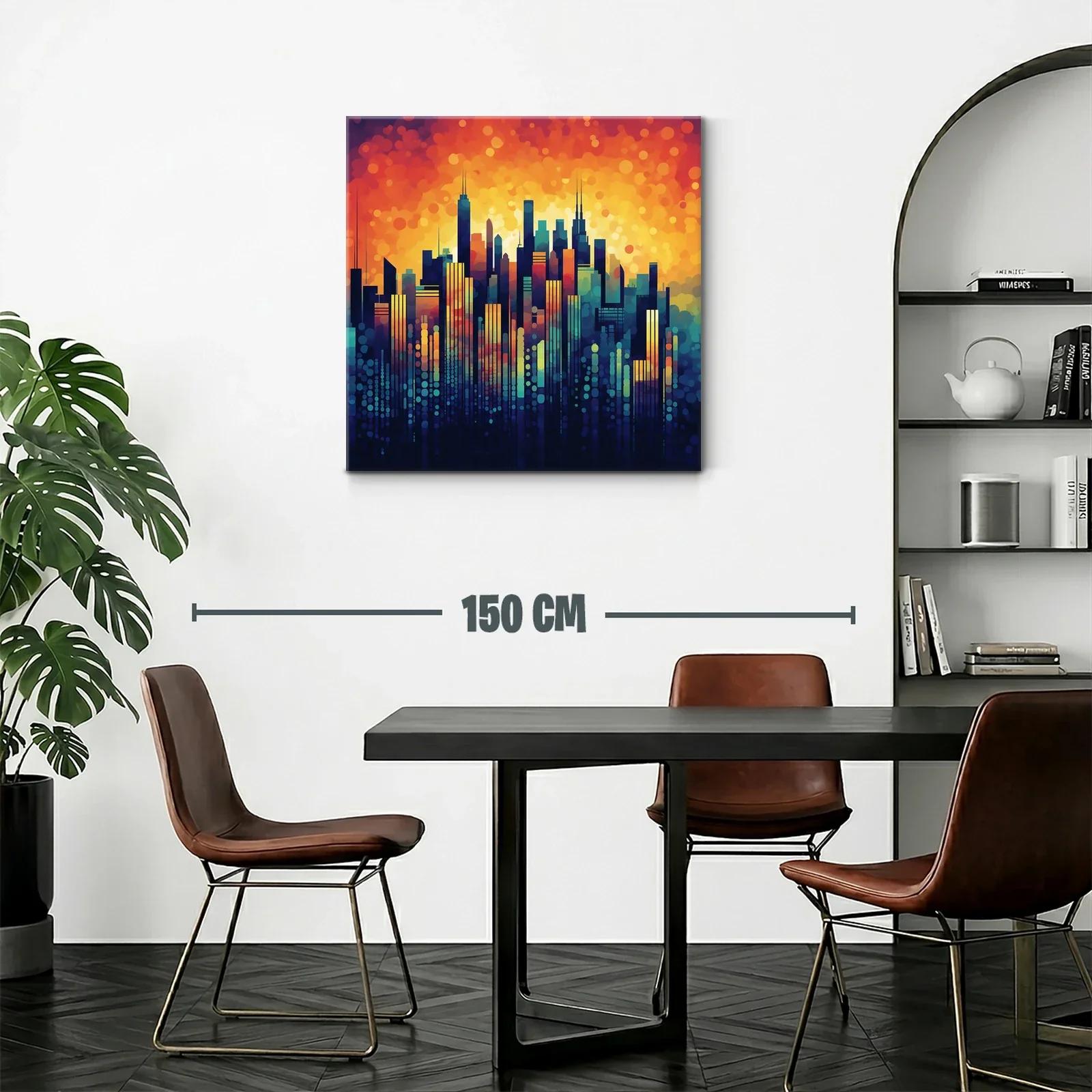 Vibrante skyline urbano con tonos cálidos y fríos contrastantes — miniatura 2