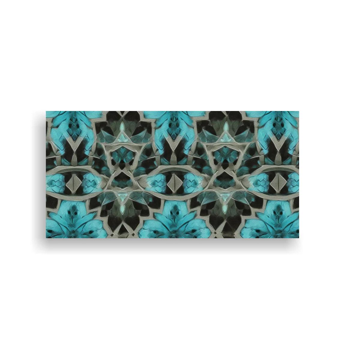 Cuadro mandala floral turquesa con acentos plateados