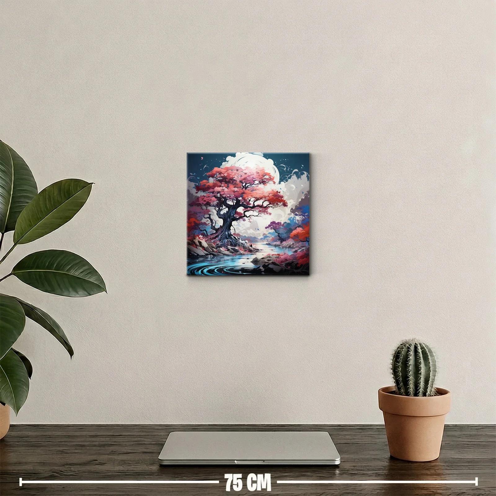 Árbol colorido junto a río en paisaje de ensueño — miniatura 2
