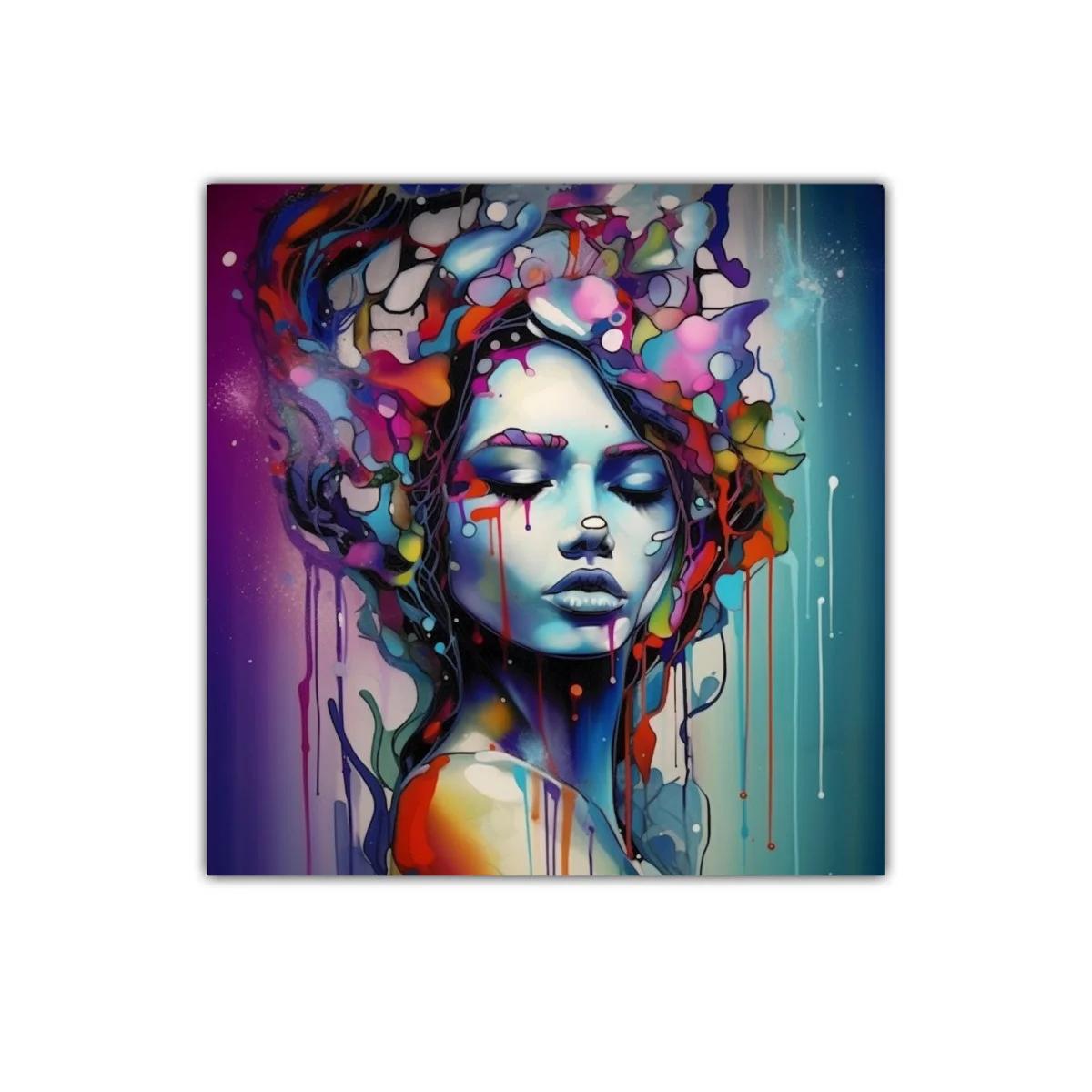 Rostro femenino envuelto en explosión de colores vibrantes — imagen principal