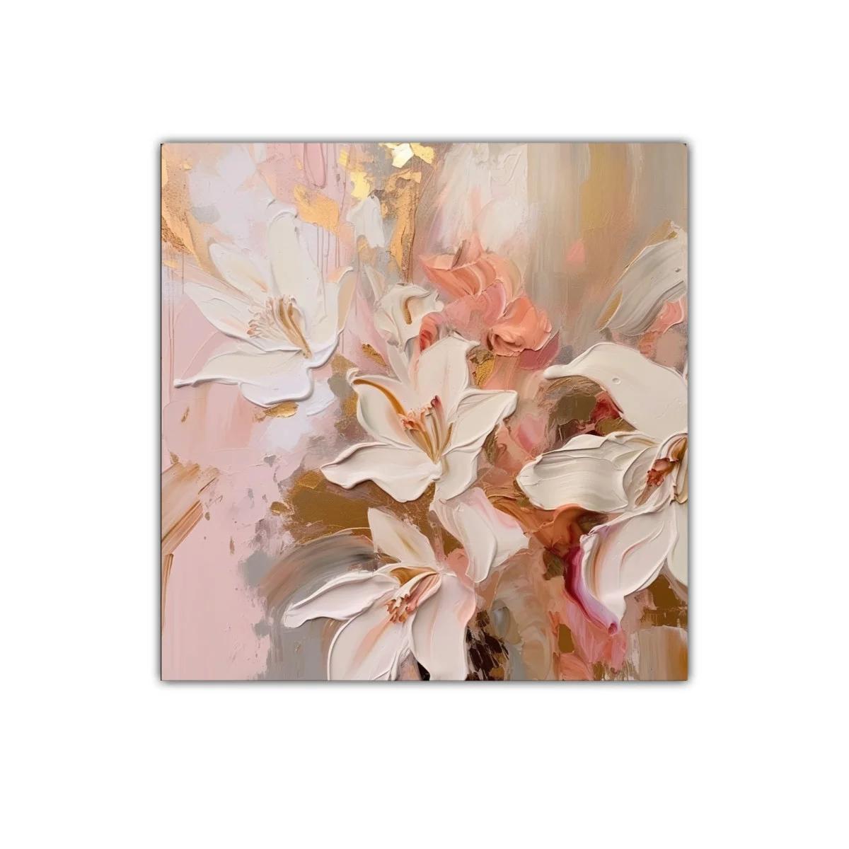 Cuadro decorativo con flores blancas en tonos cálidos