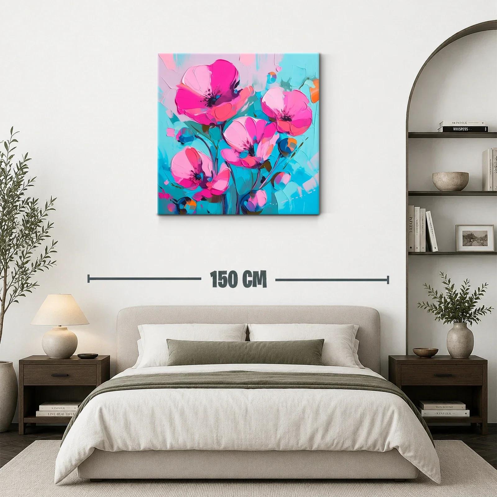 Cuadro floral con vibrantes tonalidades rosa y azul turquesa — miniatura 3