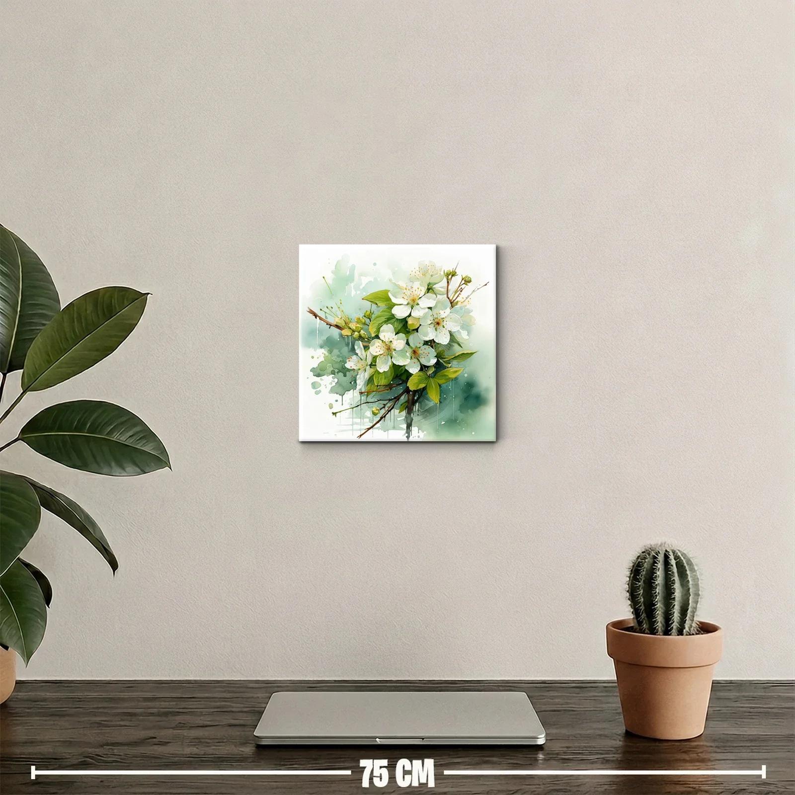Cuadro con flores blancas y hojas verdes en composición delicada — miniatura 2