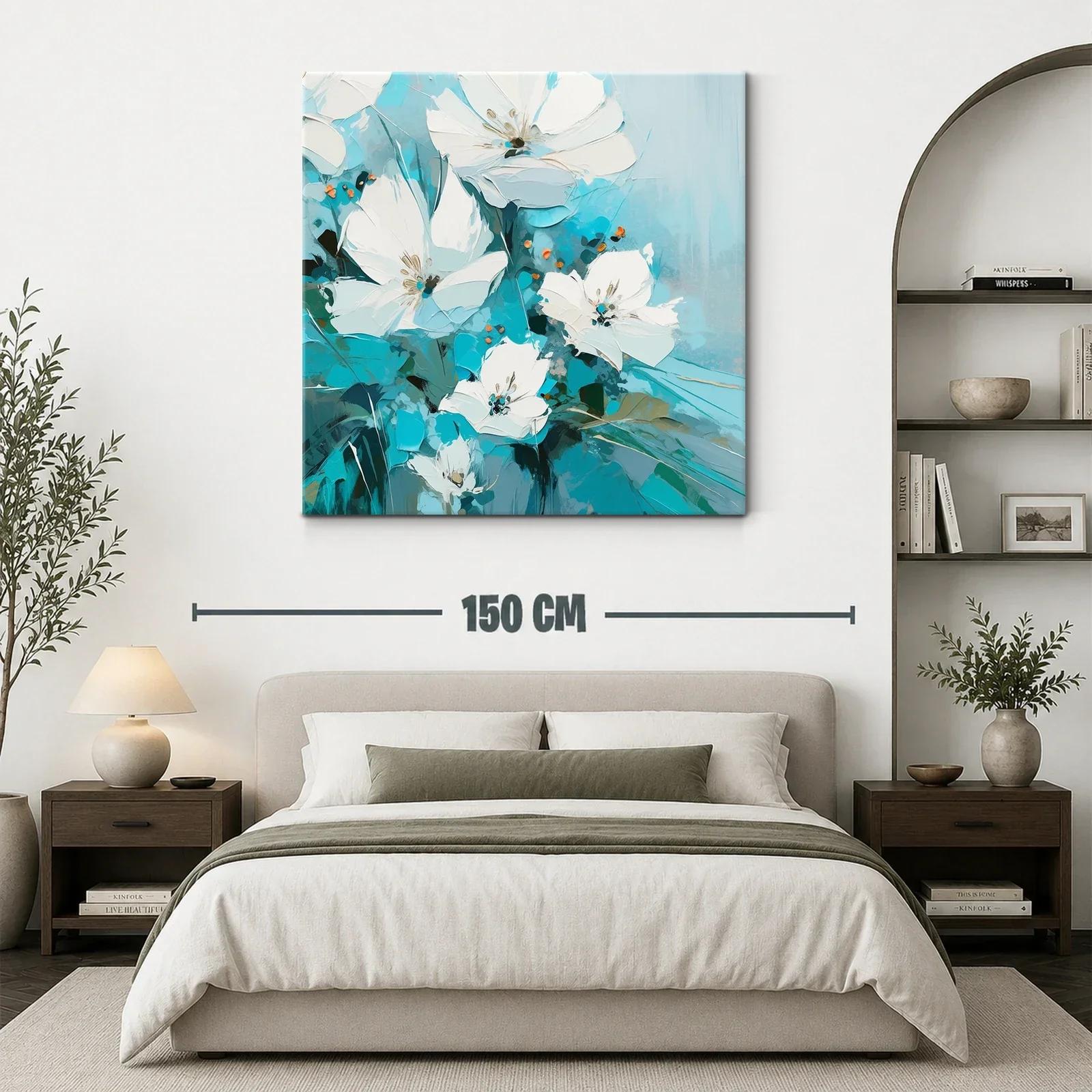 Flores blancas sobre fondo en tonos turquesa y azul — miniatura 3