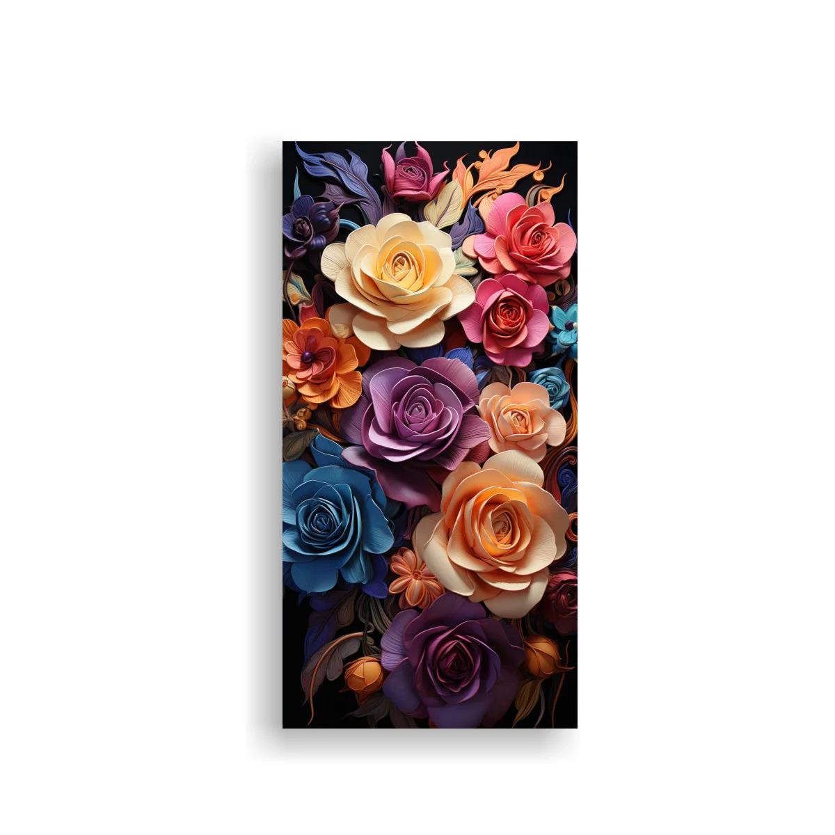 Cuadro ramo de rosas en coral crema morado y azul