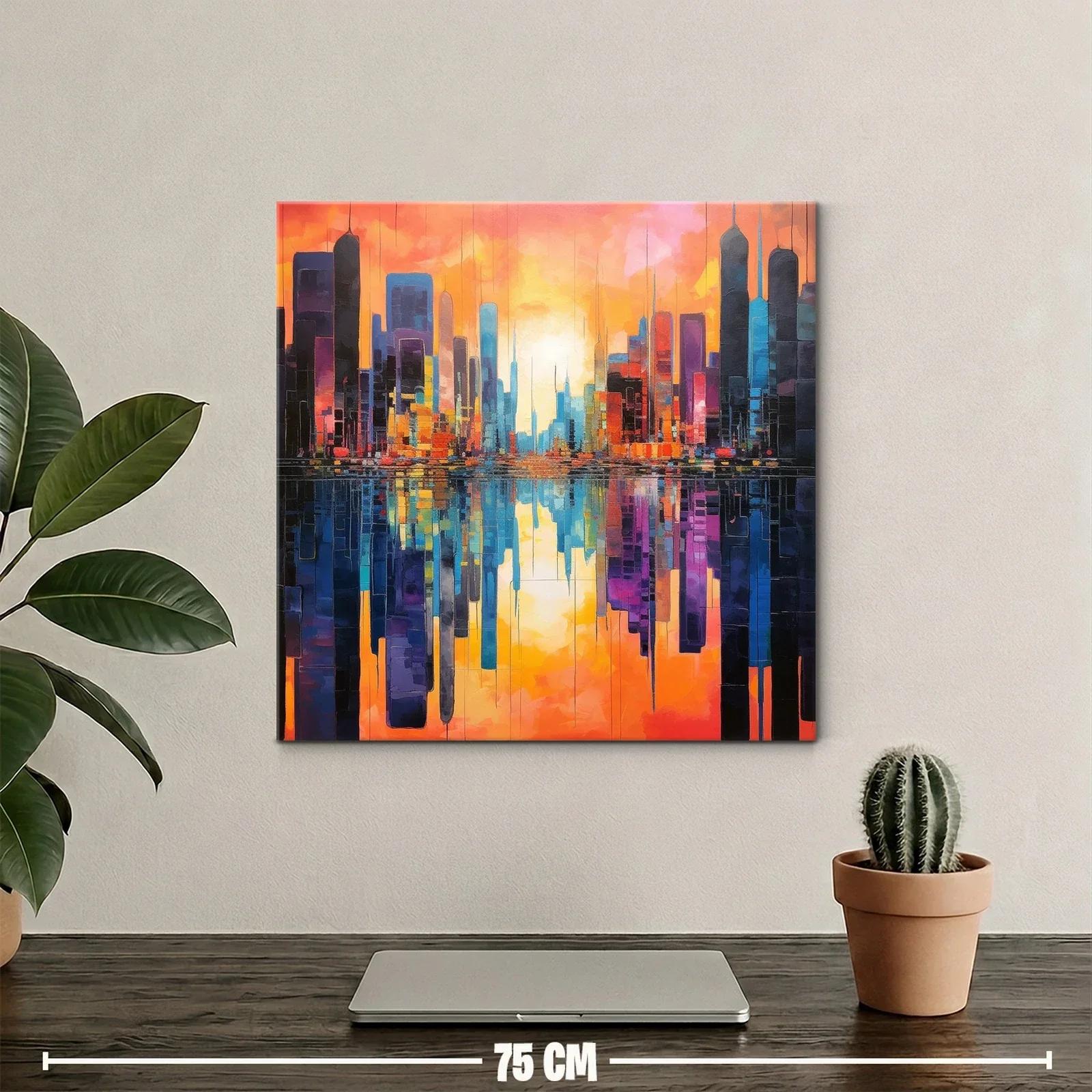Atardecer vibrante en ciudad reflejada en agua — miniatura 2