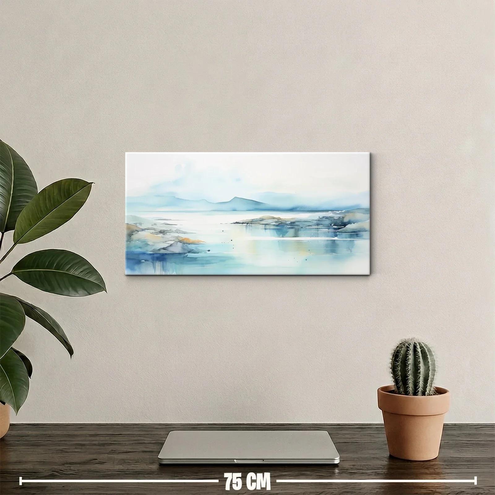 Cuadro paisaje lacustre con montañas y reflejos suaves — miniatura 2