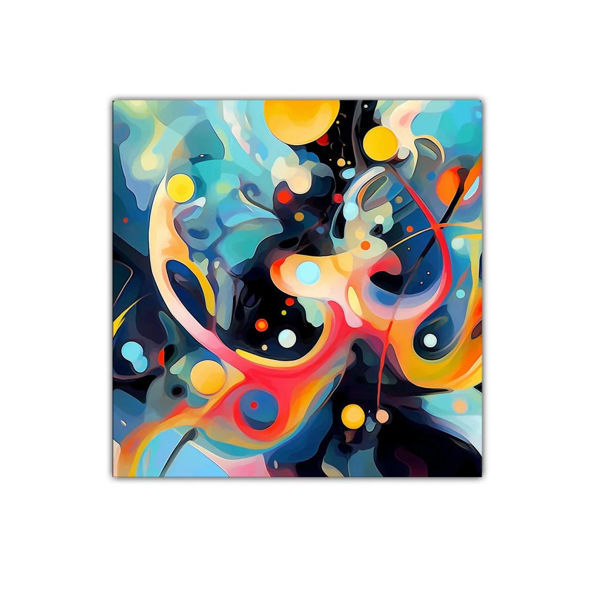 Cuadro abstracto con formas fluidas y colores vibrantes