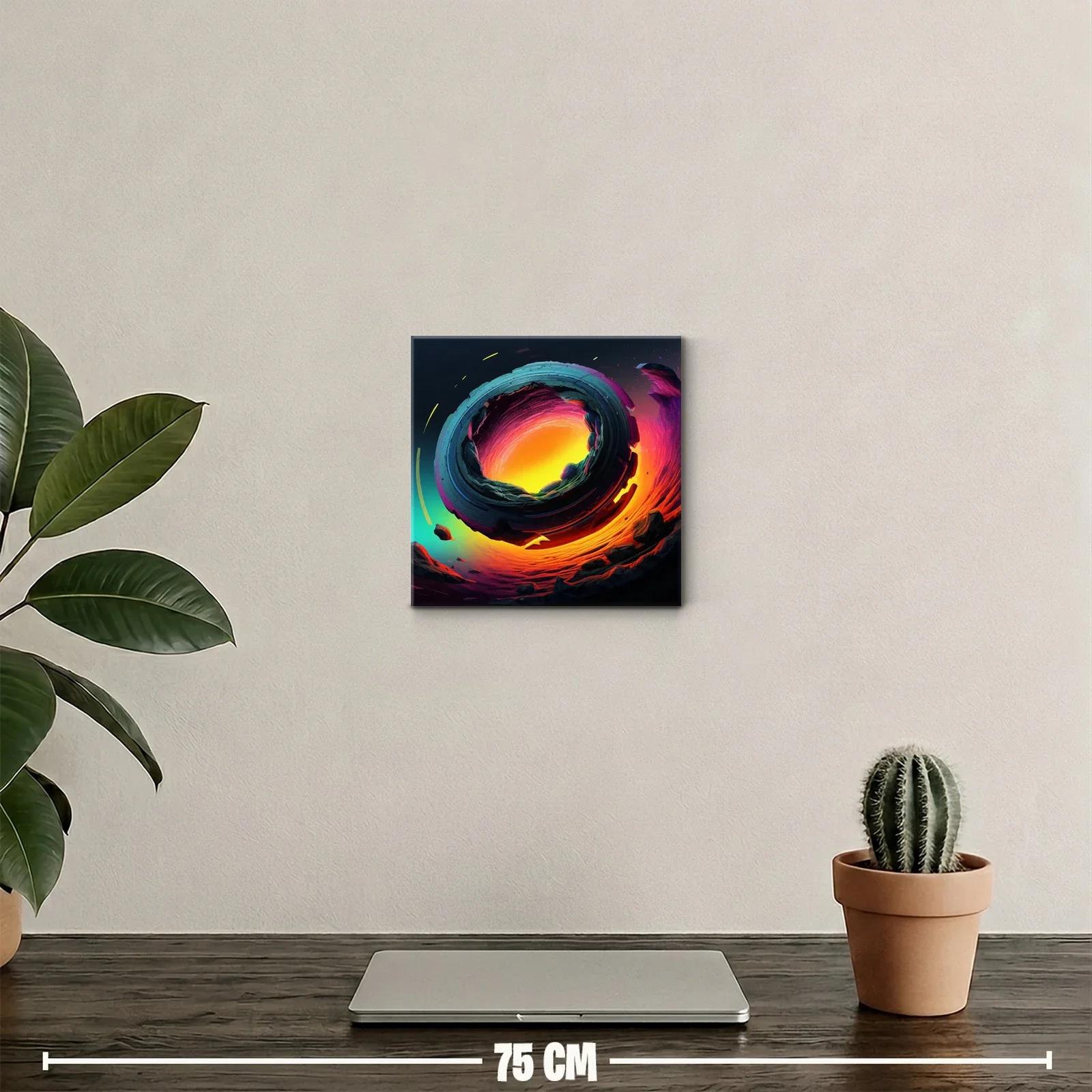 Cuadro abstracto con espiral de fuego y tonos vibrantes — miniatura 2