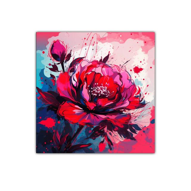 Cuadro decorativo flor vibrante con tonos rojos y fucsias