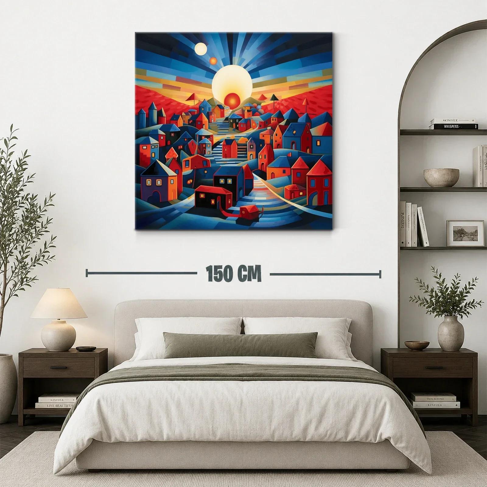 Pueblo al amanecer con luces cálidas y vibrantes — miniatura 3