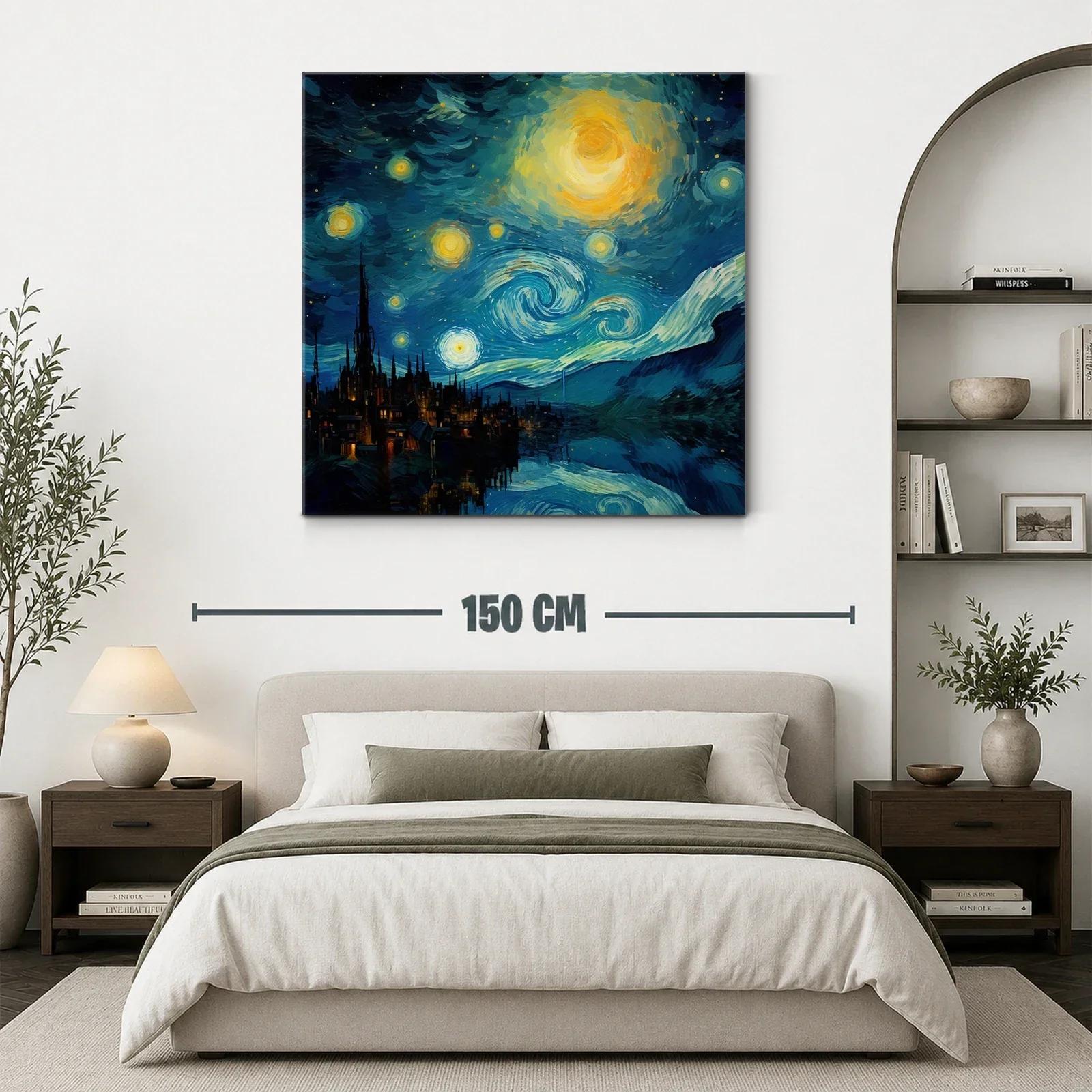Noche estrellada sobre ciudad con reflejos intensos — miniatura 3