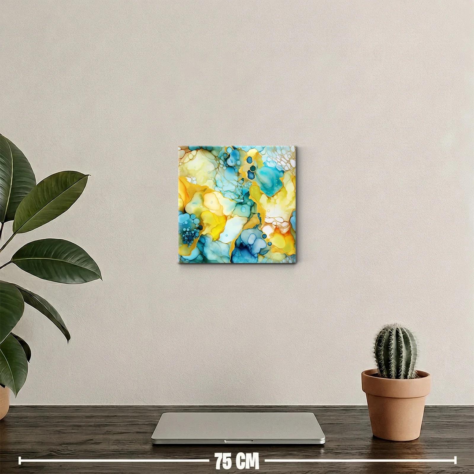 Cuadro abstracto con tonos azules y ocres vibrantes — miniatura 2
