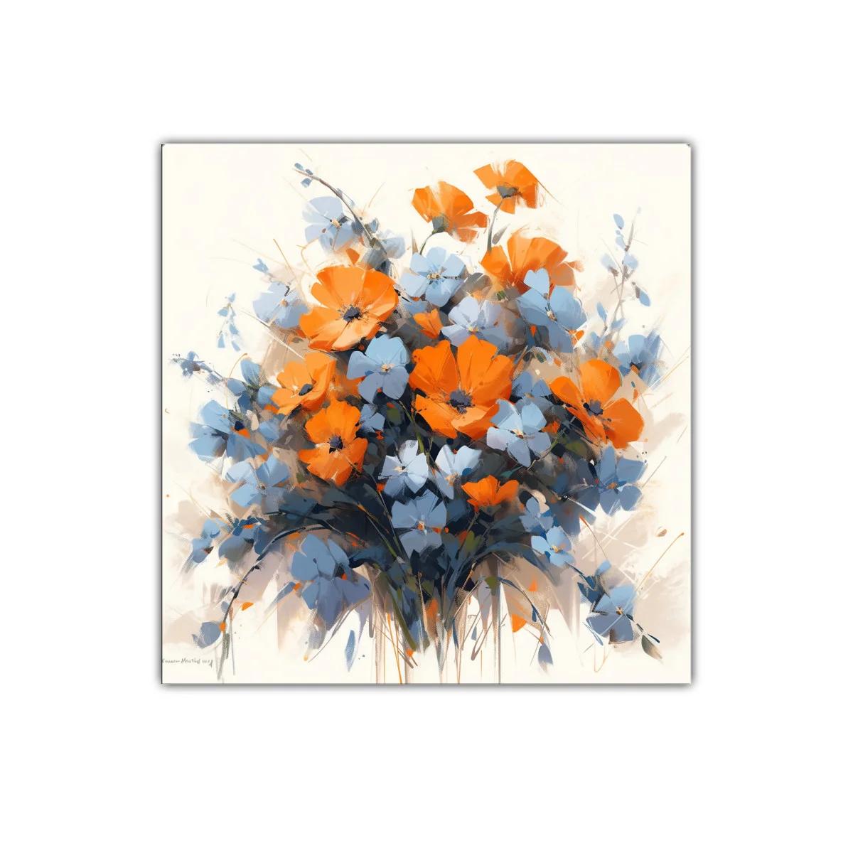 Cuadro decorativo con ramo de flores naranjas y azules — imagen principal