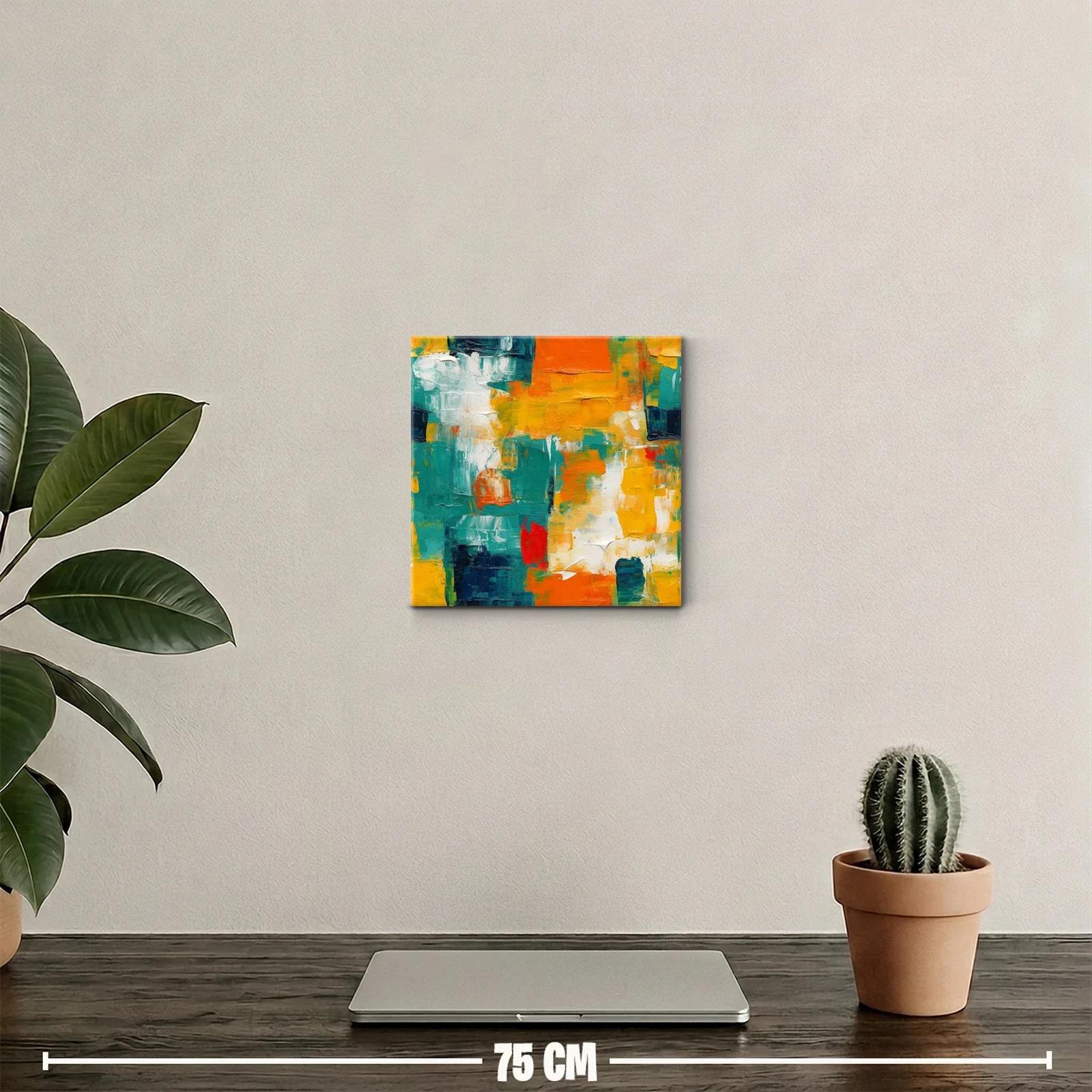 Cuadro Abstracto en Tonos Naranja Azul y Amarillo — miniatura 2