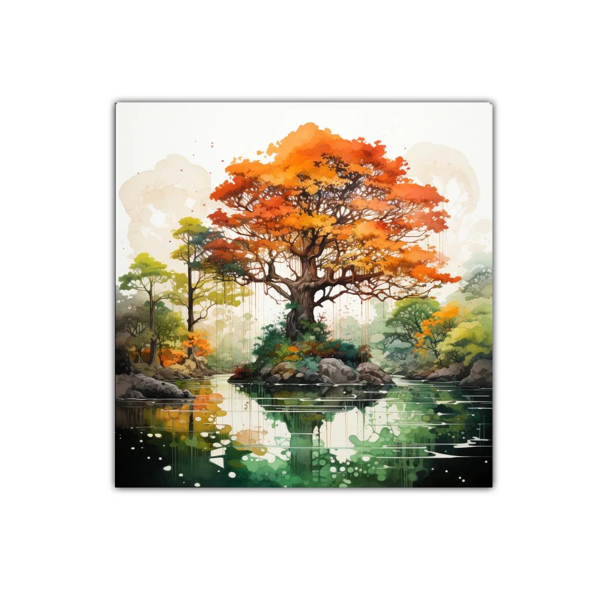 Árbol otoñal reflejado en lago sereno con naturaleza vibrante — imagen principal