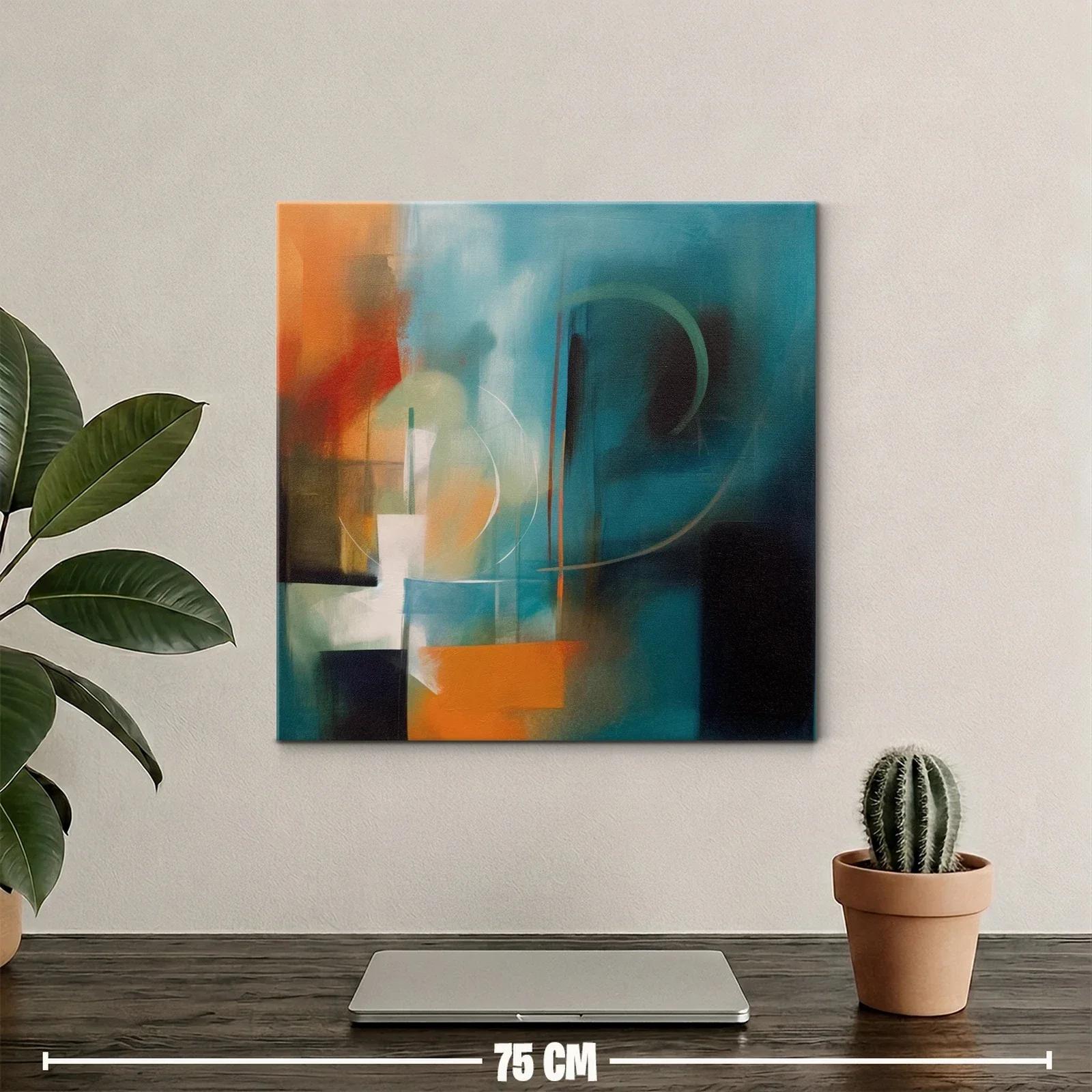 Cuadro abstracto en tonos turquesa y naranja cálido — miniatura 2