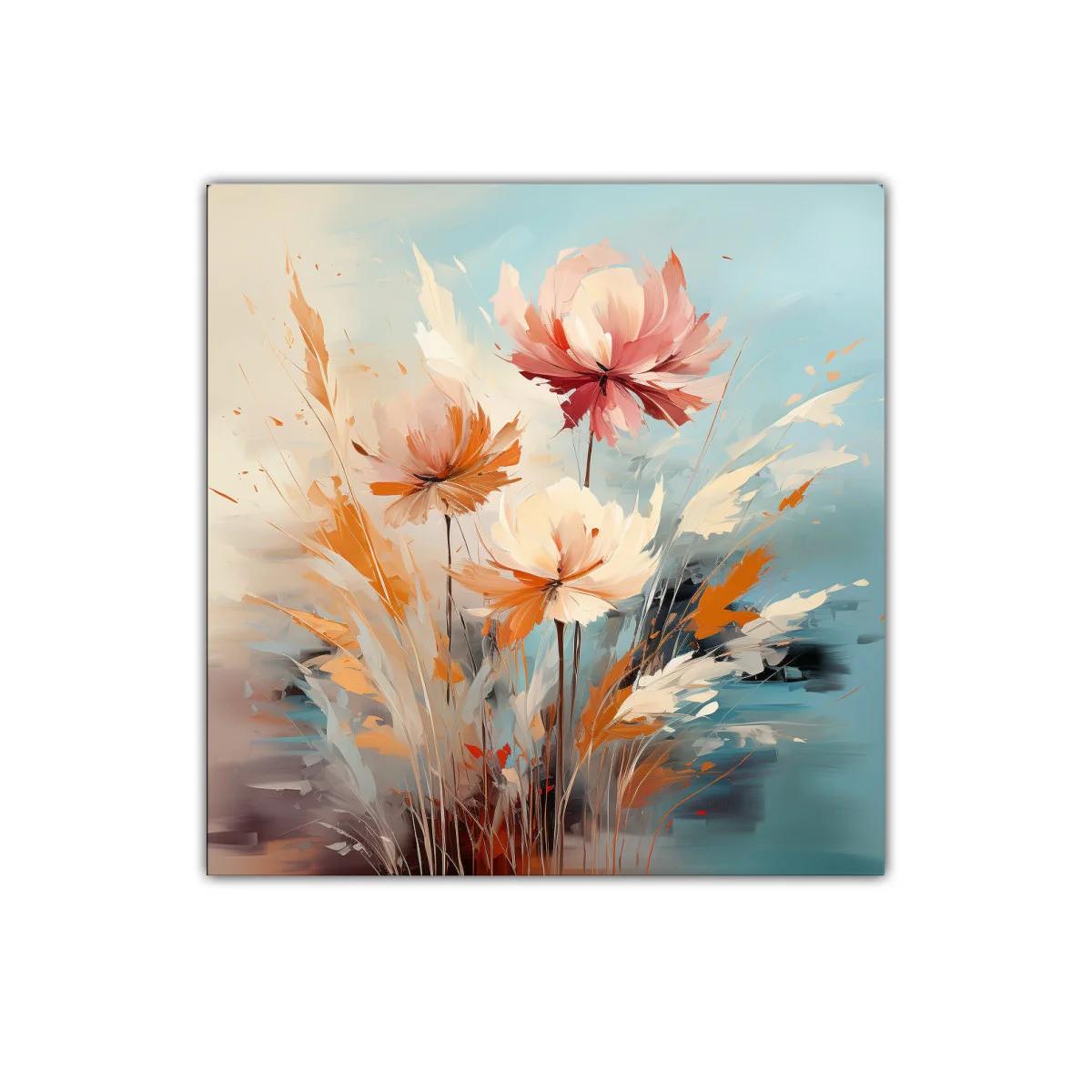 Cuadro decorativo con flores abstractas en tonos cálidos — imagen principal