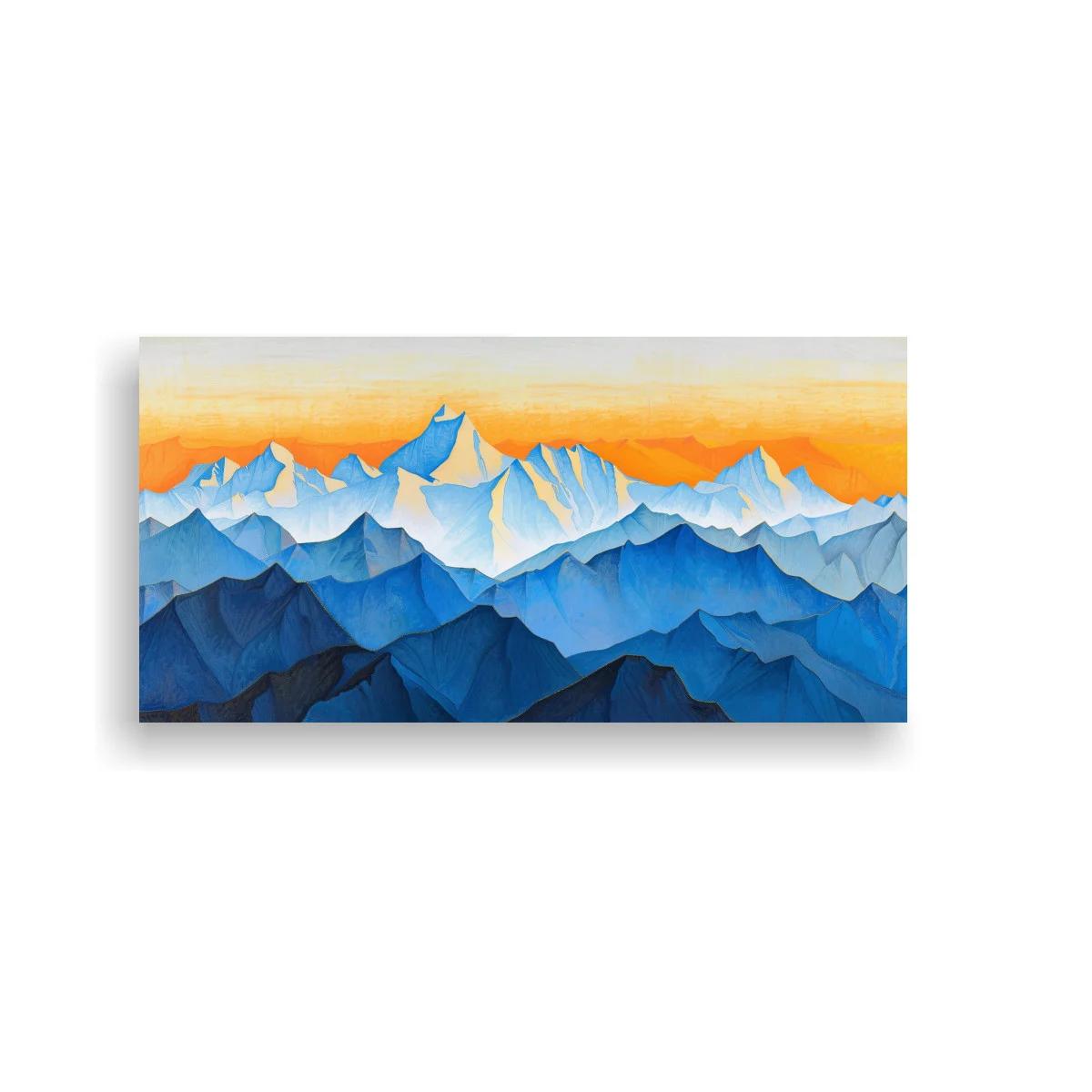 Cuadro cordillera de montañas azules con cumbres angulosas