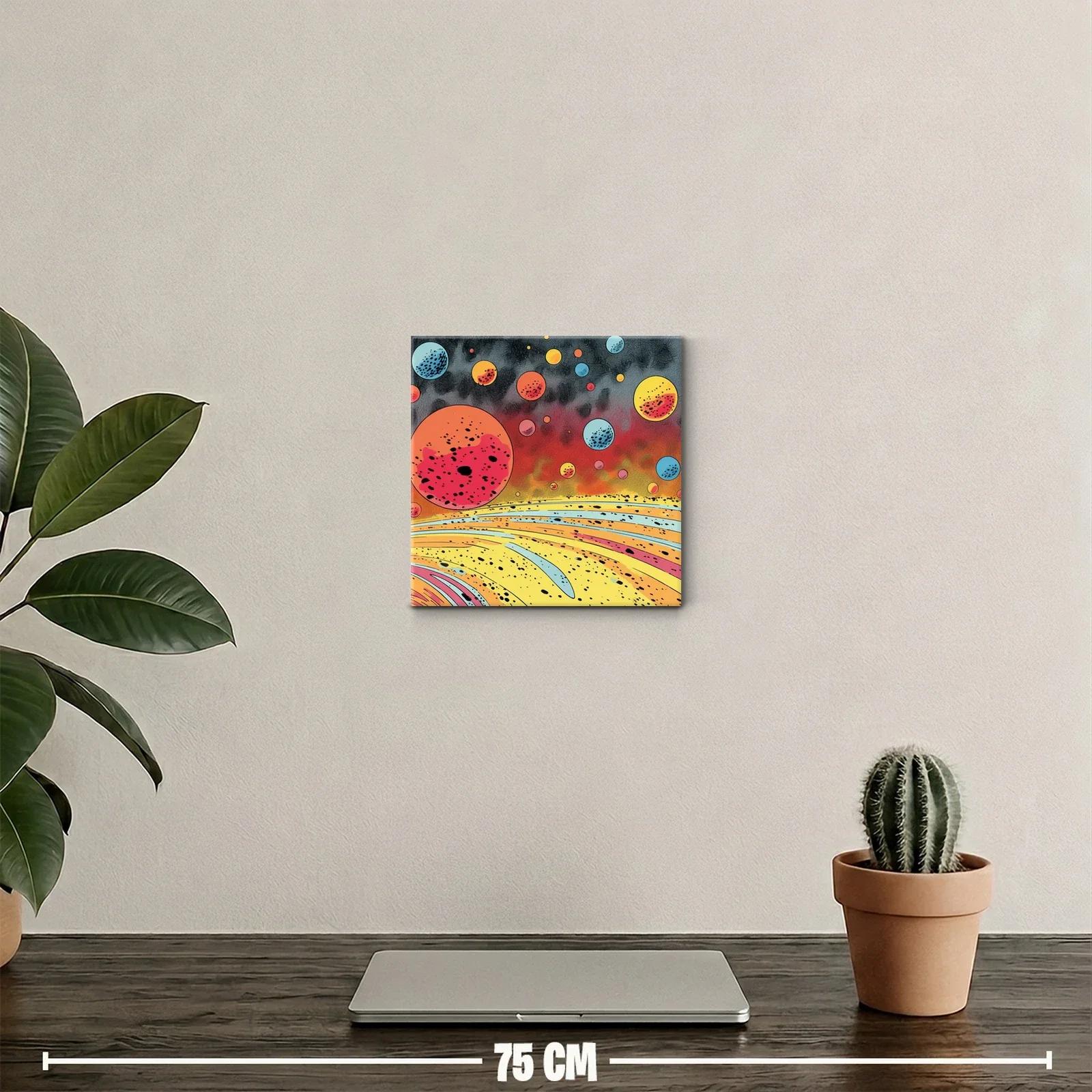 Cuadro abstracto con planetas coloridos y fondo degradado — miniatura 2