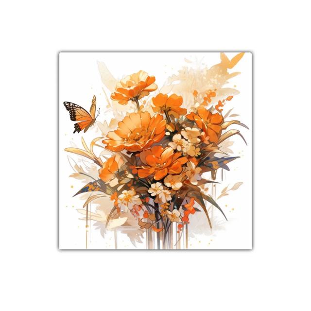 Ramo vibrante de flores naranjas con mariposa delicada