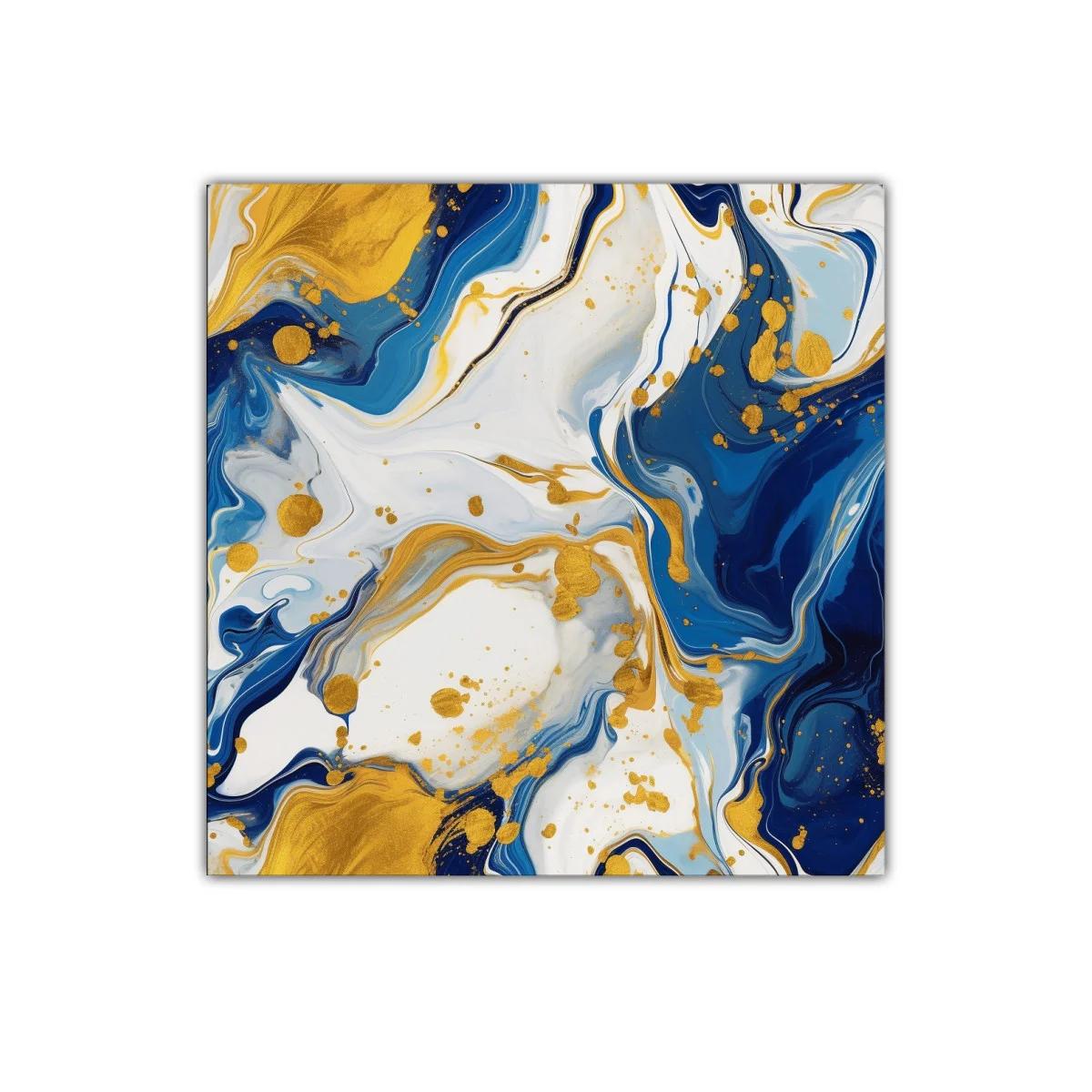 Cuadro abstracto con colores azul marino y dorado vibrante