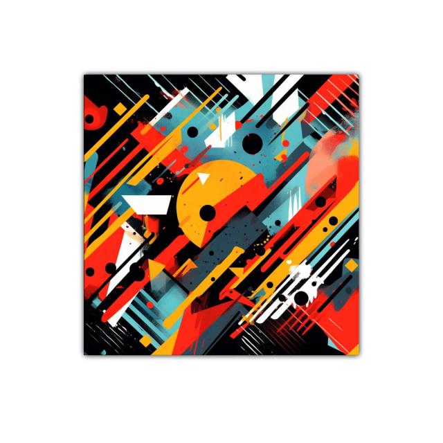 Composición geométrica vibrante con formas dinámicas y colores intensos