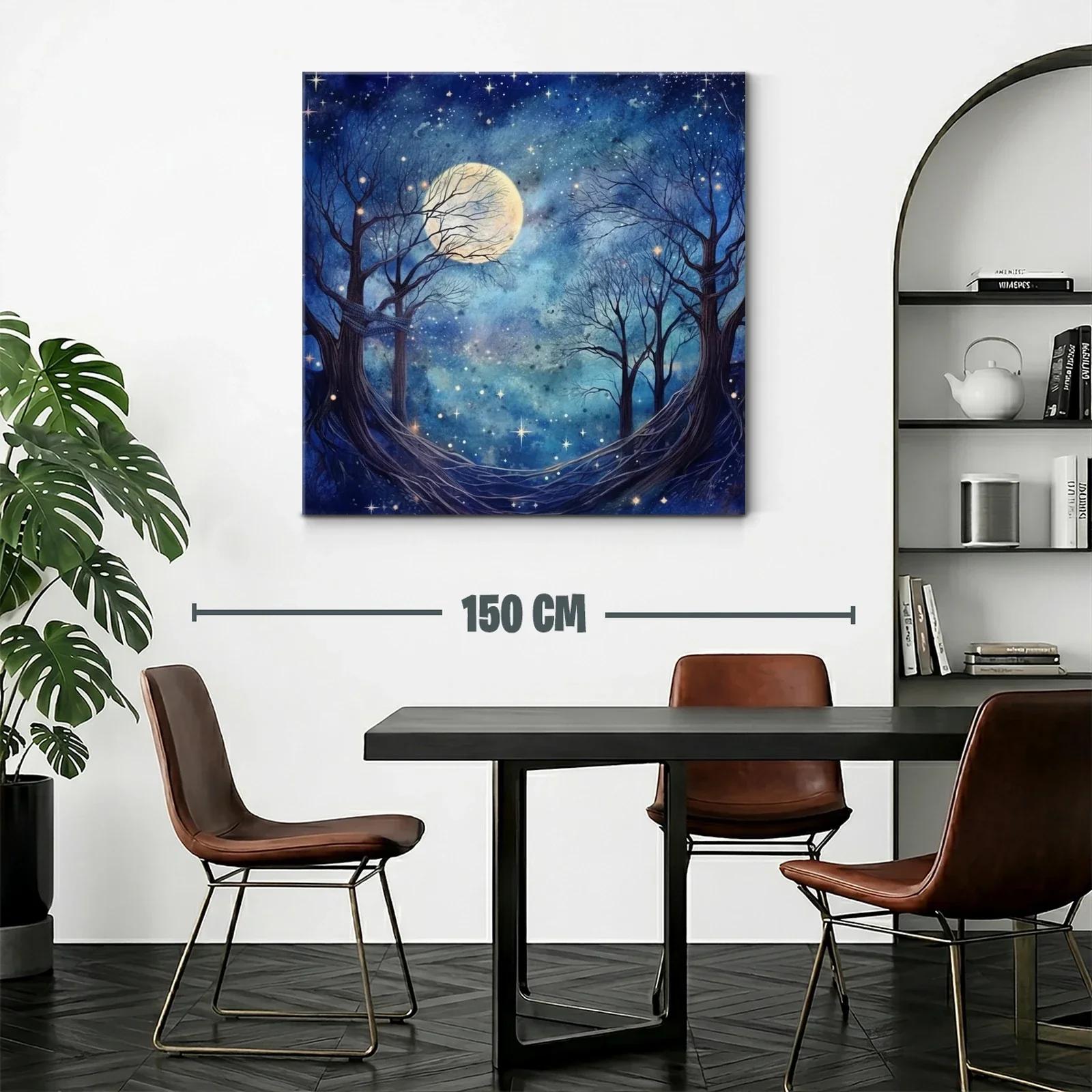 Paisaje nocturno con luna llena y árboles desnudos — miniatura 2