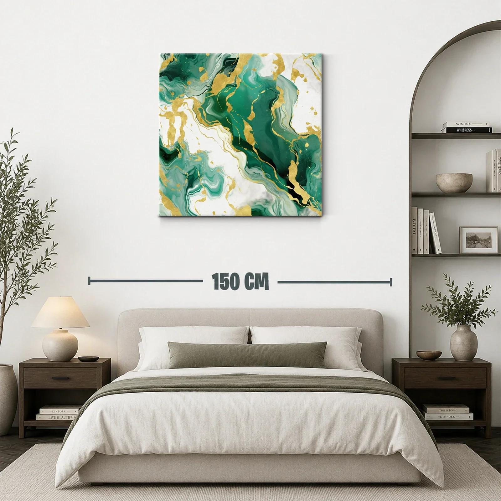 Cuadro abstracto con tonos verdes y dorados elegantes — miniatura 3