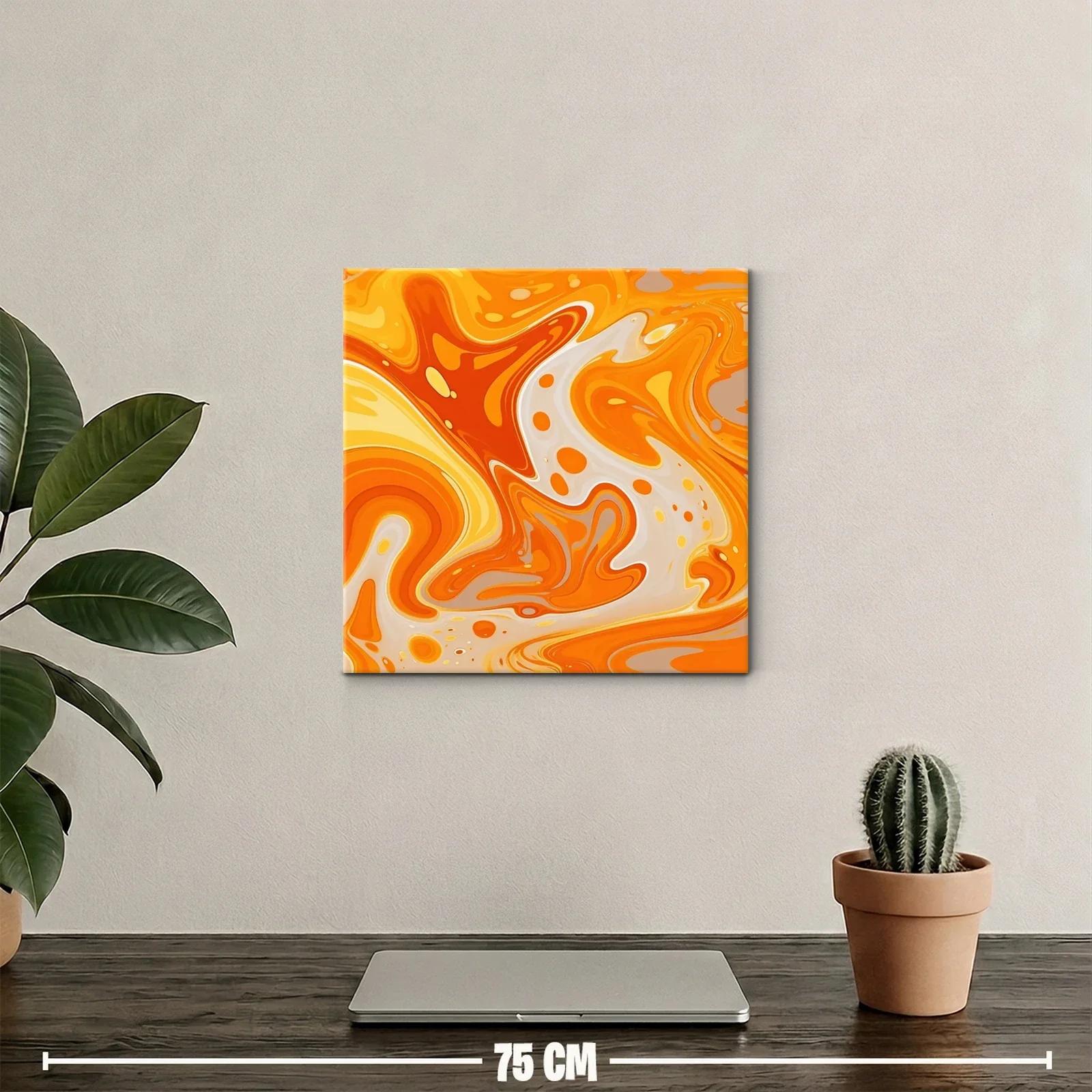 Cuadro abstracto con vibrantes formas en tonos naranjas y amarillos — miniatura 2