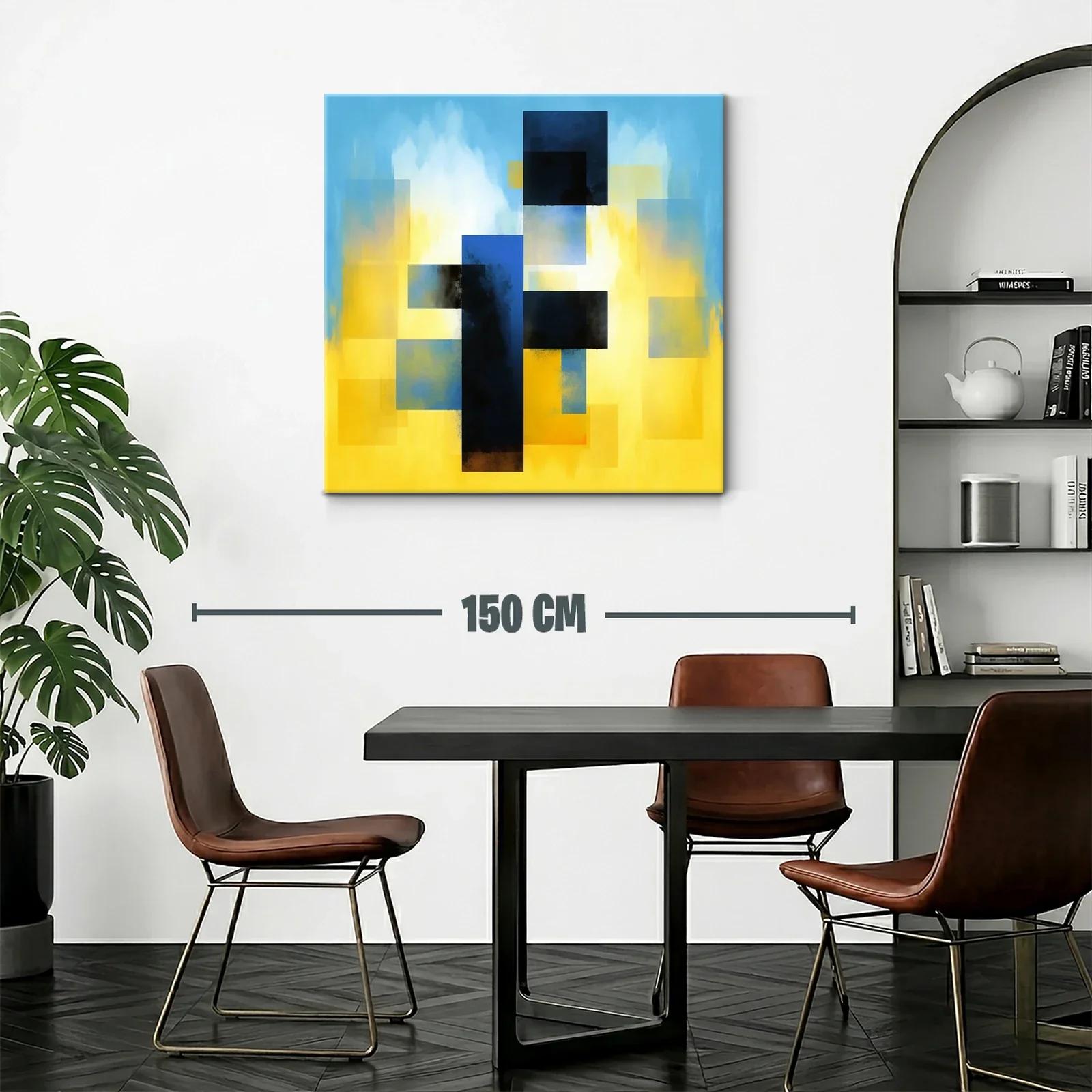 Cuadro abstracto con bloques y degradados en azul y amarillo — miniatura 2