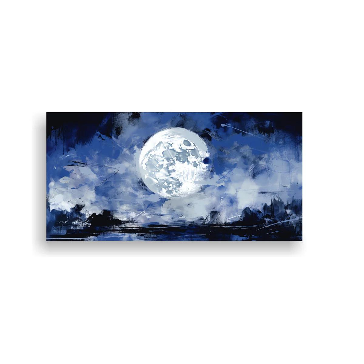 Cuadro luna llena con reflejo sobre agua nocturna