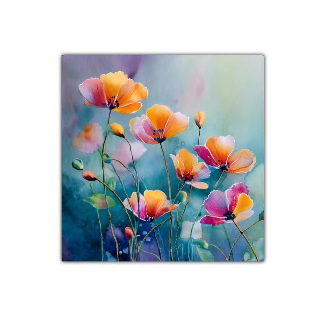 Cuadro decorativo flores en tonos cálidos y fondo acuático