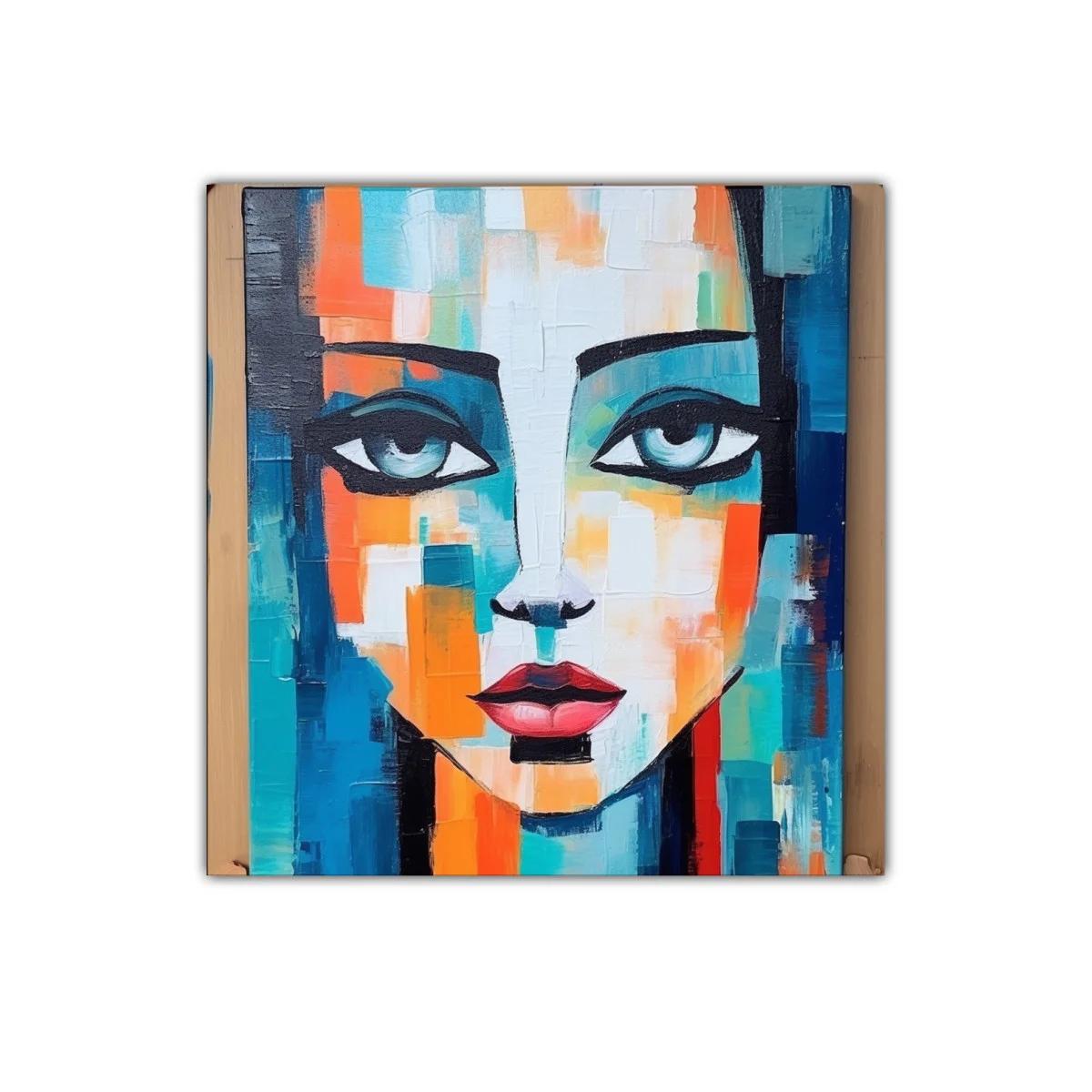Rostro femenino vibrante con tonos azul y naranja — imagen principal