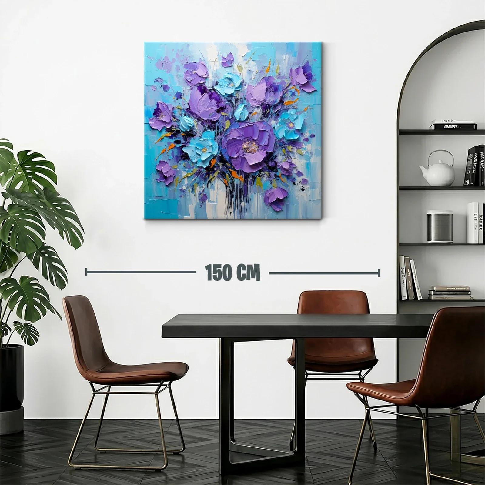Cuadro floral en tonos violetas y azul turquesa vibrantes — miniatura 2