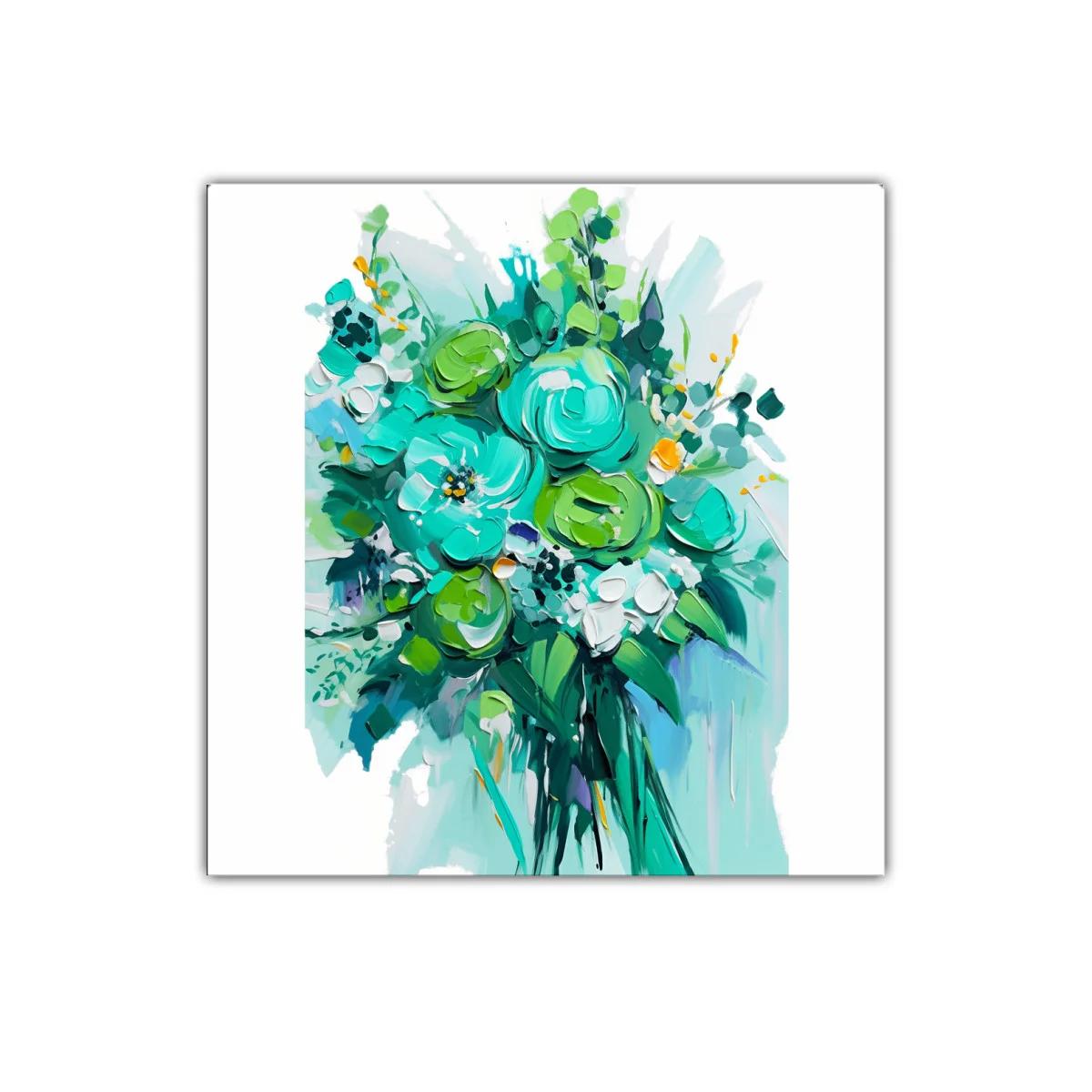 Cuadro decorativo ramo de flores verdes y azules vibrantes