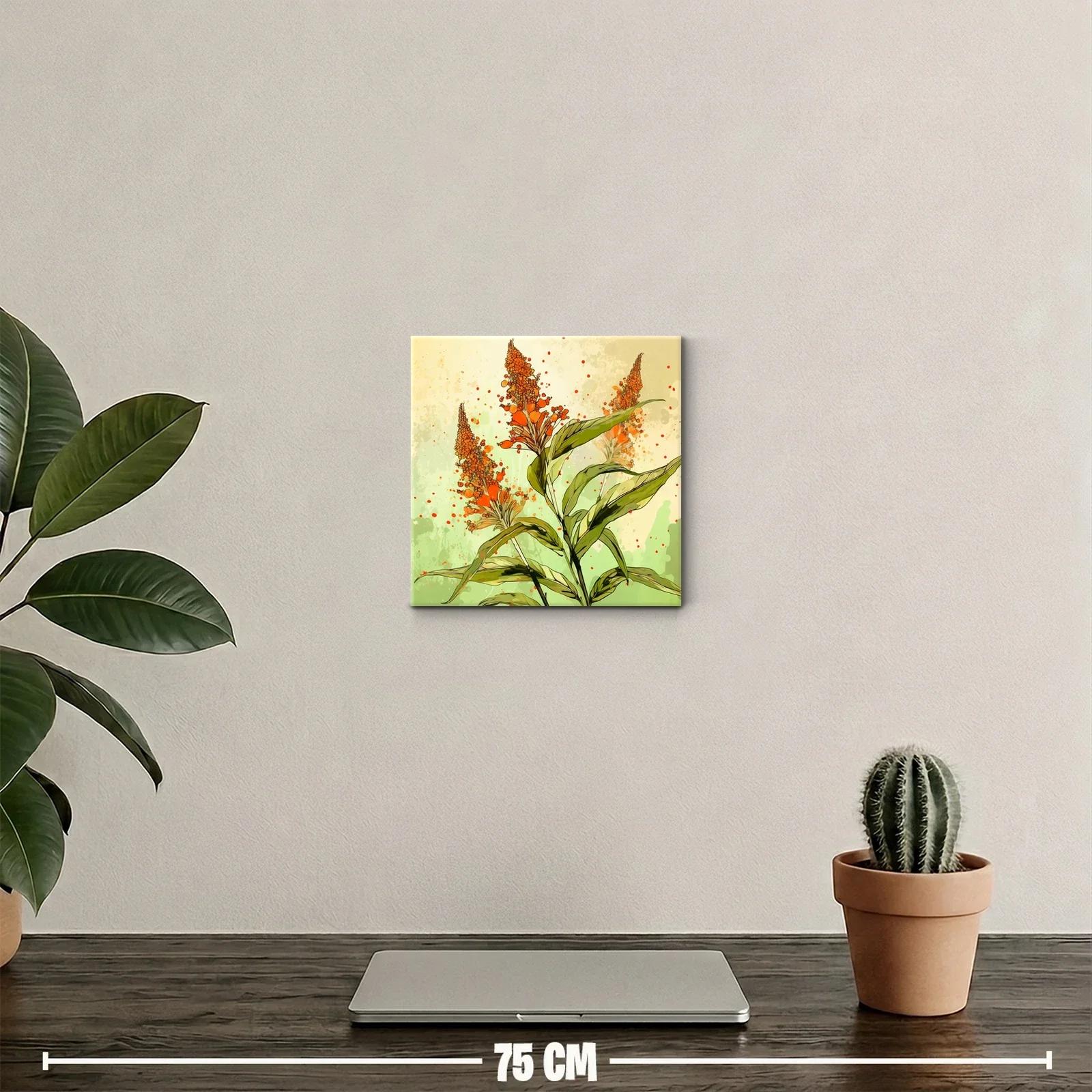 Cuadro decorativo con flores en tonos naranjas y verdes — miniatura 2