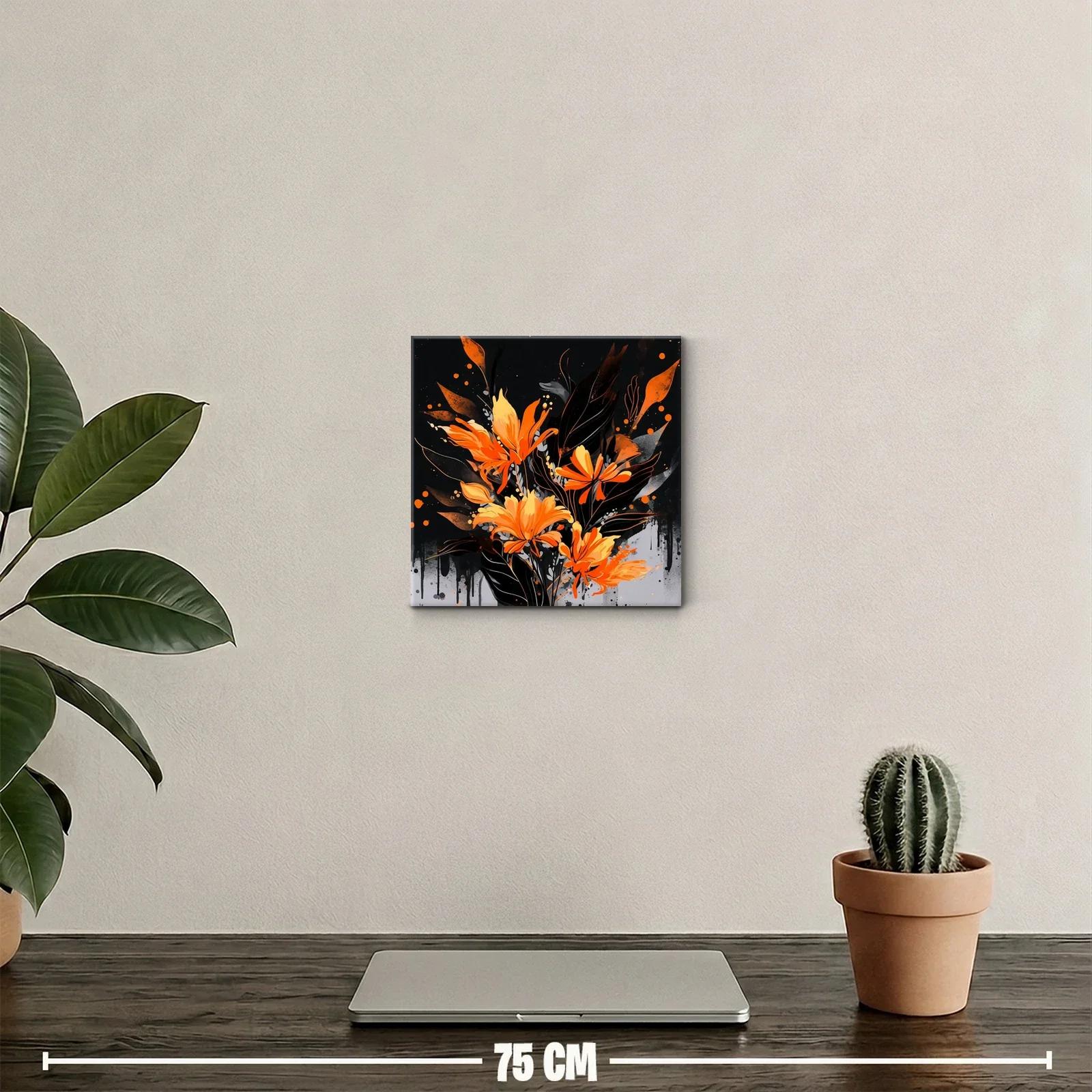 Cuadro floral en tonos naranja y negro para espacios modernos — miniatura 2