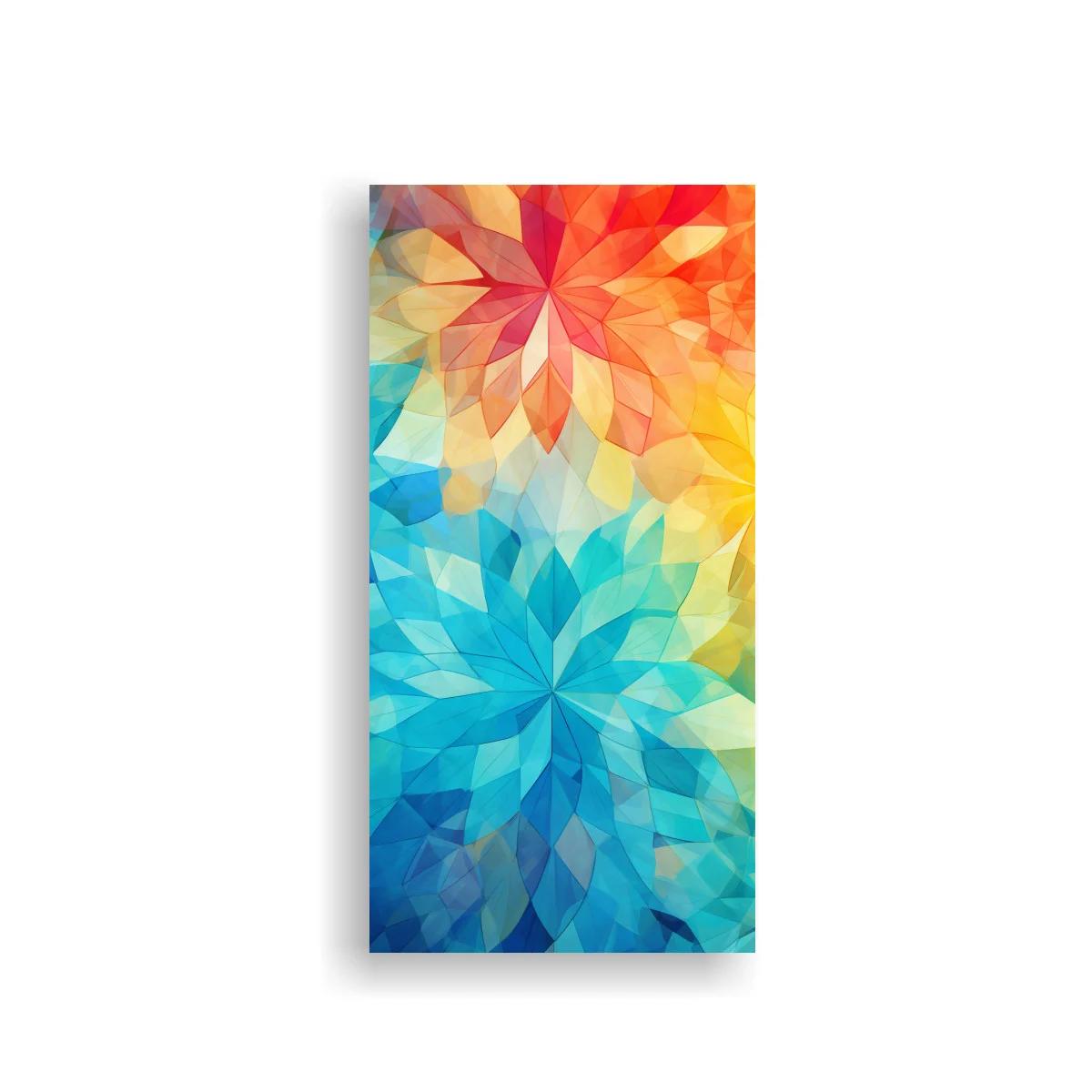 Cuadro flor geométrica tipo mandala en degradado cálido y frío